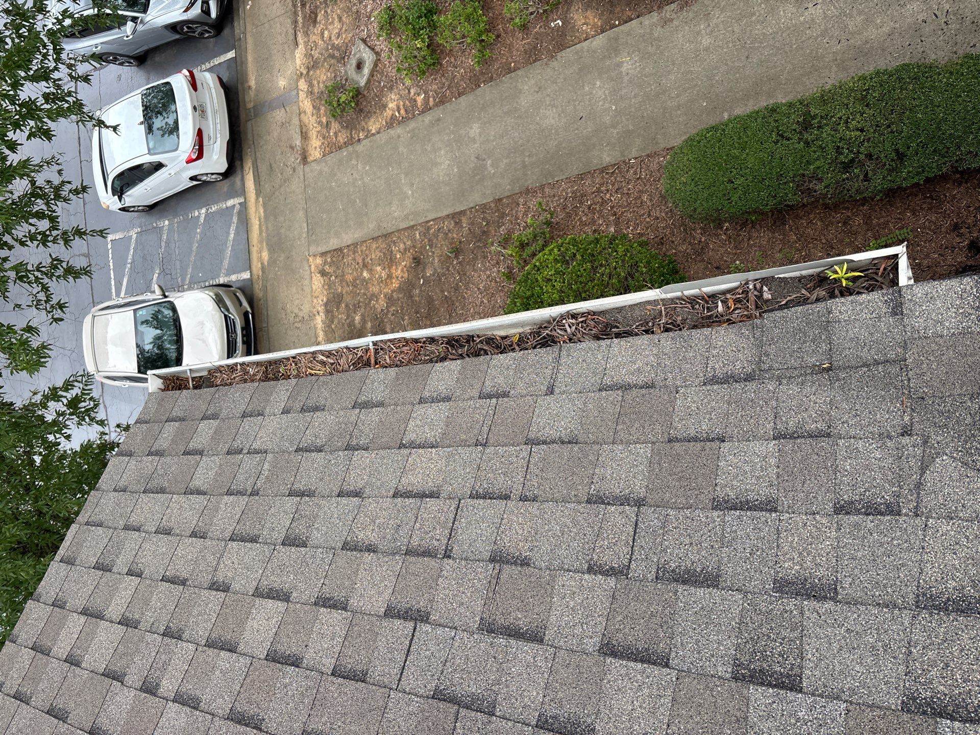 Commercial gutter cleaning Georgia before photo with filled gutters