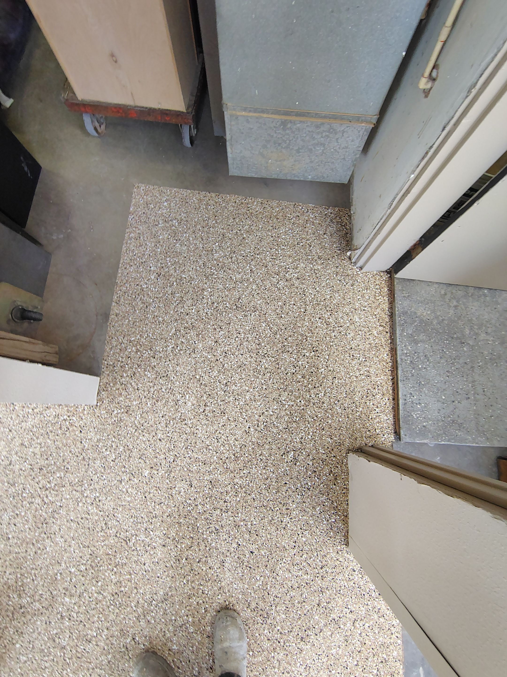Durable Epoxy Flake Floor Coating for Commercial Workshop by Select Painting, Coatings & Garage Cabinets