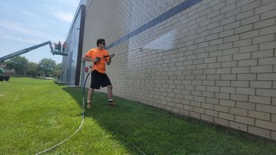 commercial pressure washing using Algaecide, soft wash soap
