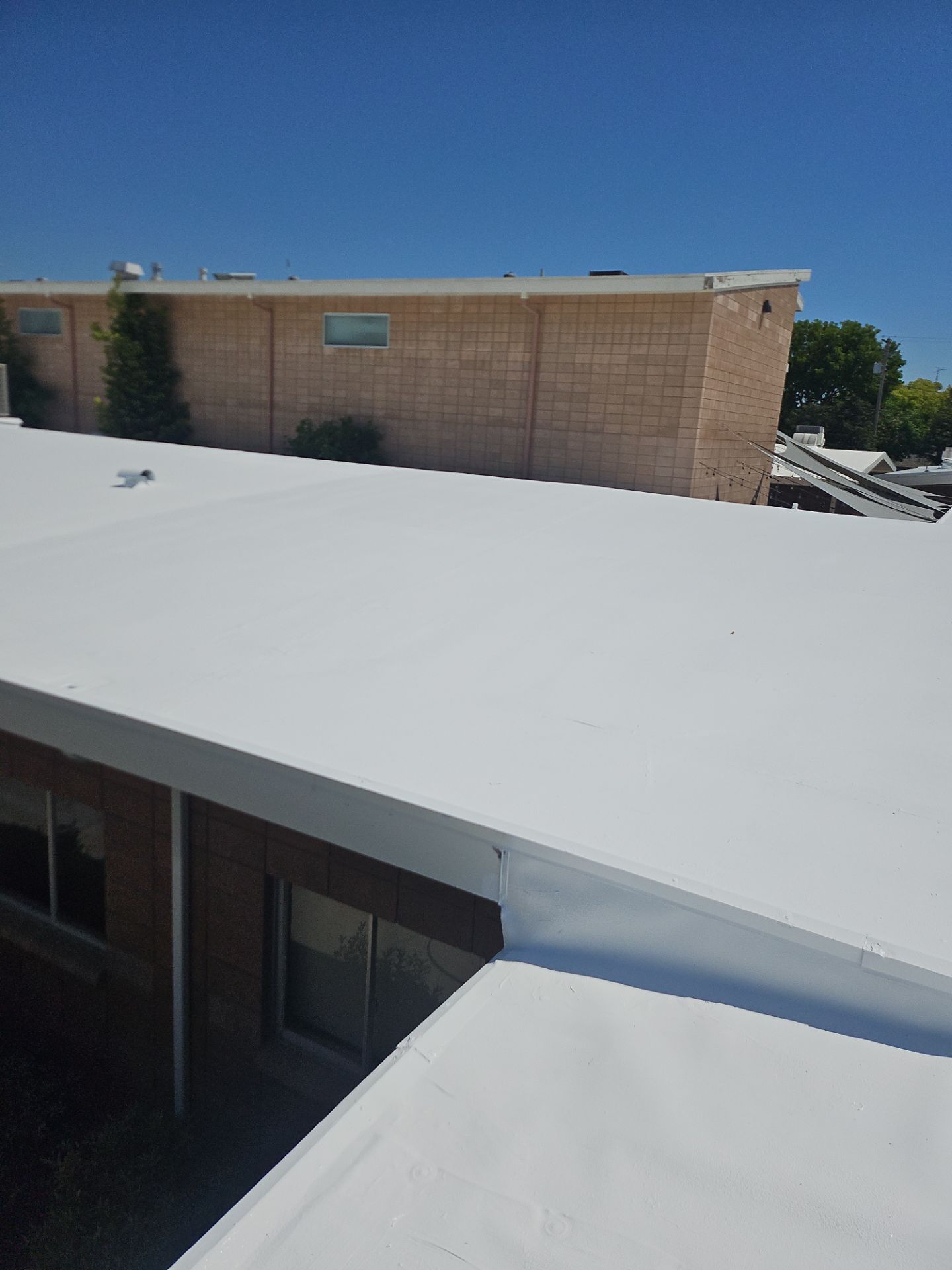 Single-ply restoration system using Benchmark/PUMA XL coatings over TPO single-ply roofing by Straight Edge Roofing Inc