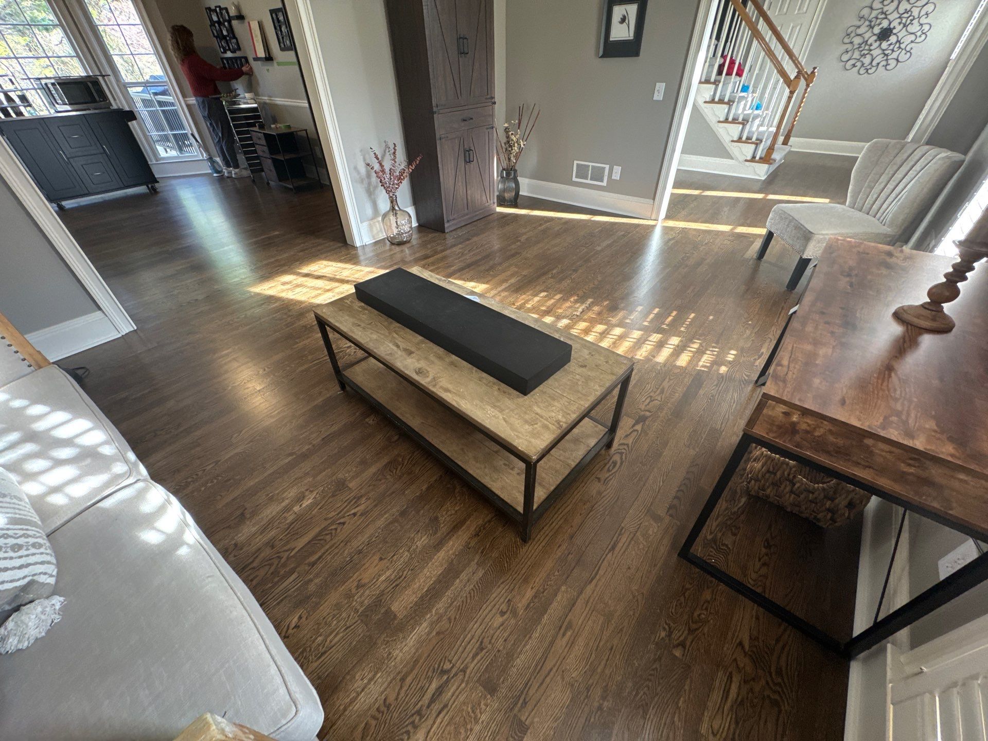 Dark Walnut Hardwood Floor Refinishing and Cabinet Painting in Atlanta by Swift Home Renovations