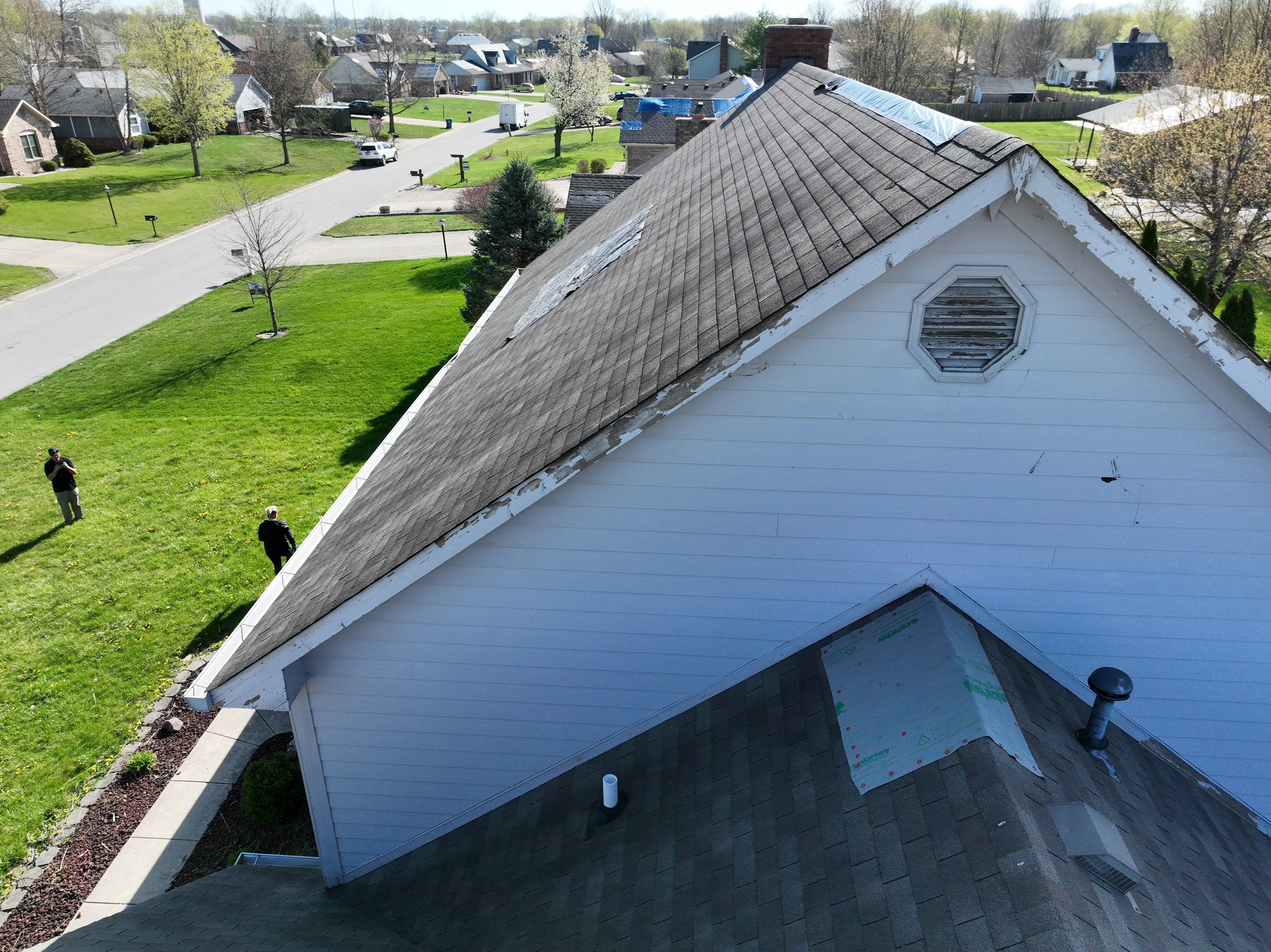 Tornado damage in Whiteland. Roof replacement, James Hardie siding, exterior paint, gutters, windows, doors by 317 Roofing & Restorations