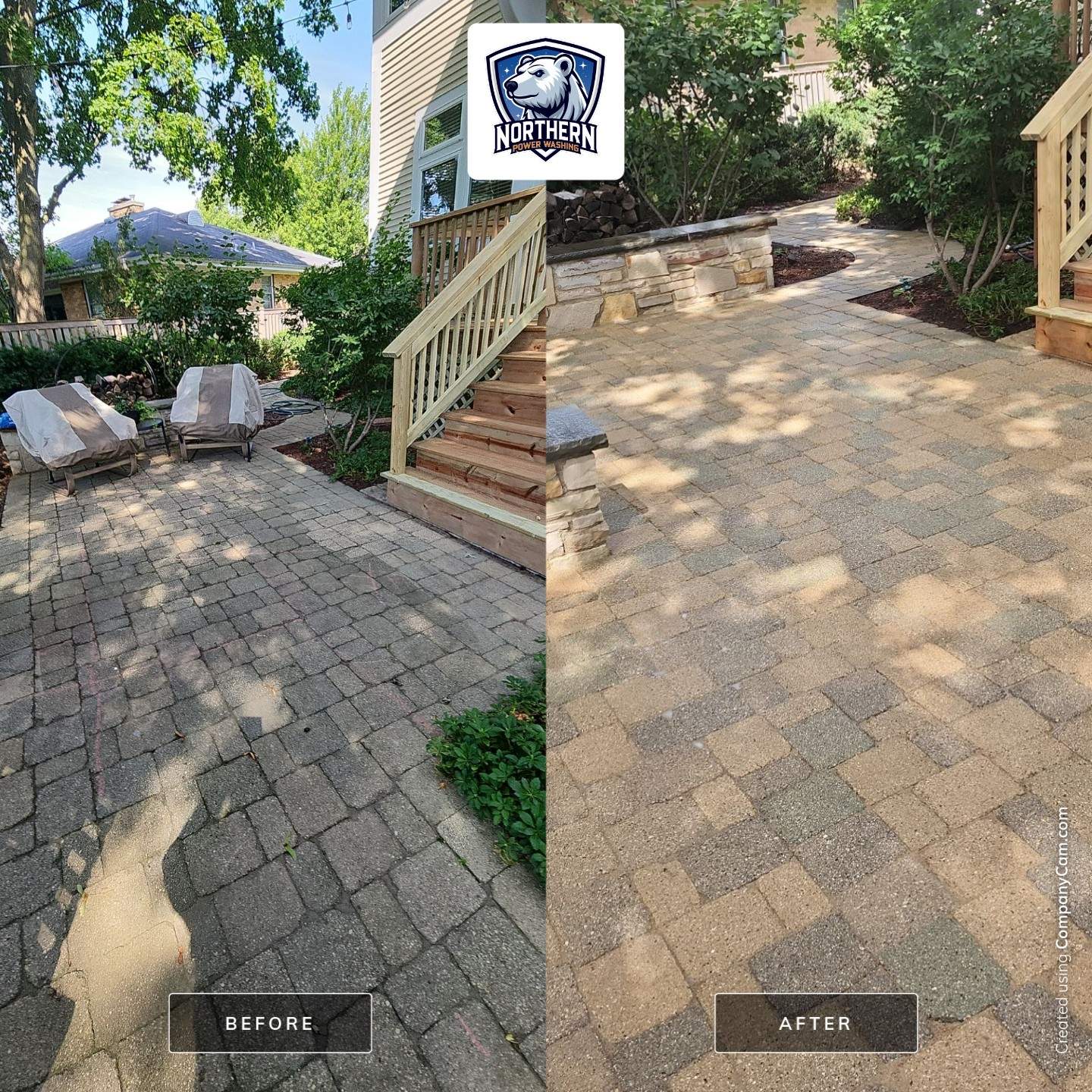 Brick paver cleaning and sanding. by Northern Power Washing LLC.