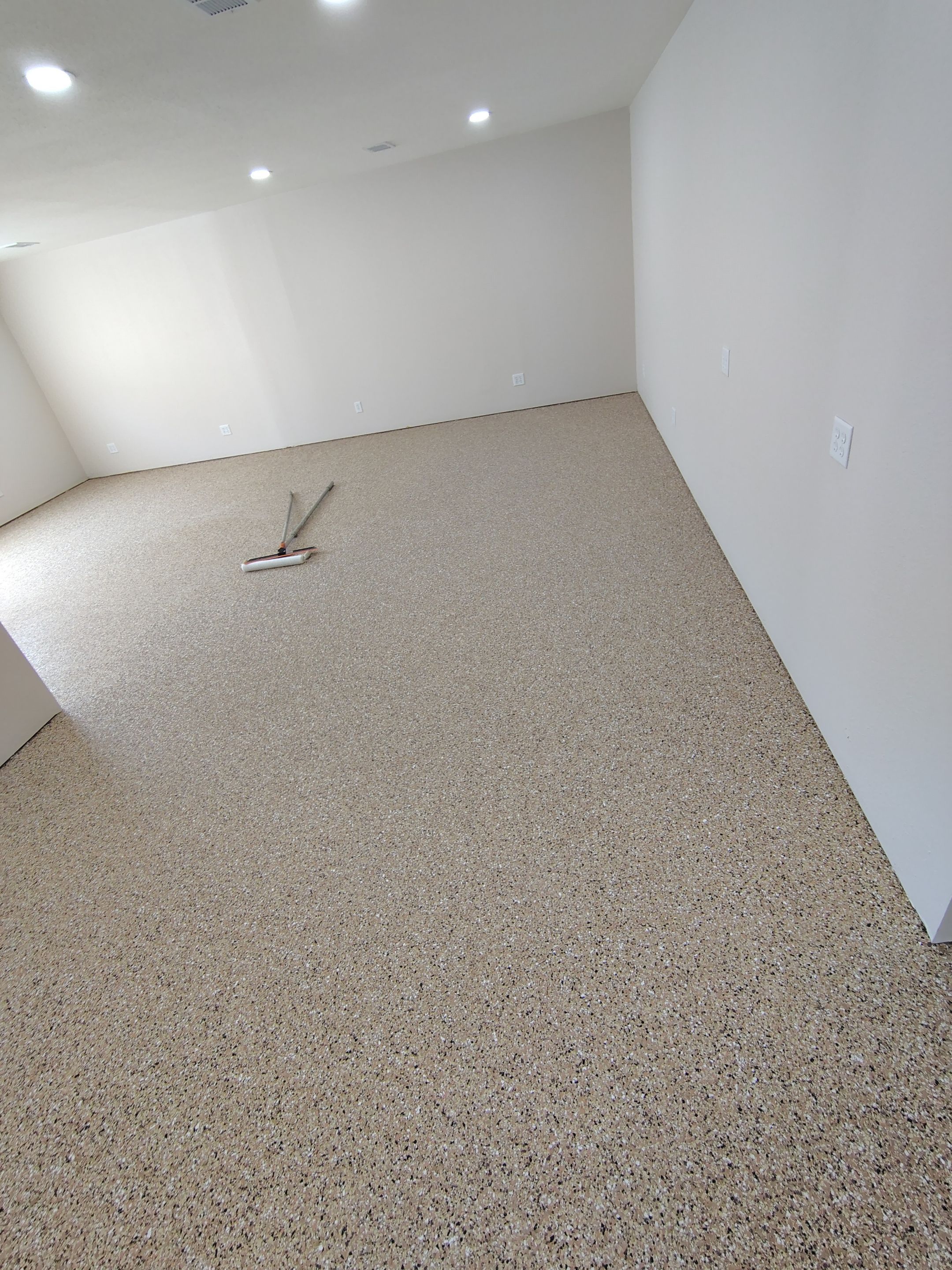 Durable Epoxy Flake Floor Coating for Commercial Workshop by Select Painting, Coatings & Garage Cabinets