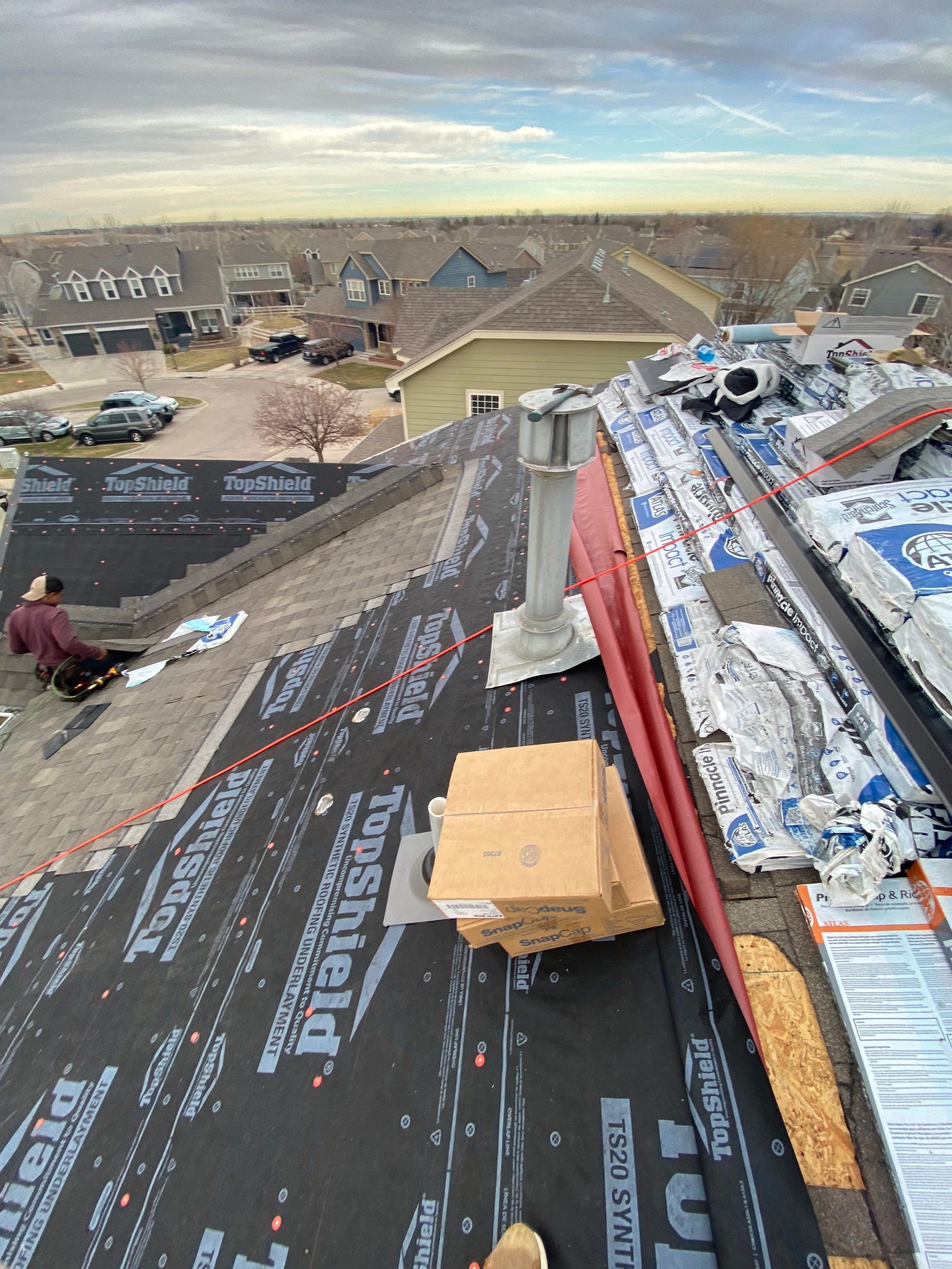 Resdiental Hail Damage Roof Replacement using Atlas Pinnacle Class 4 Impact Resistant "Weathered Wood" color by Black Belt Roofing