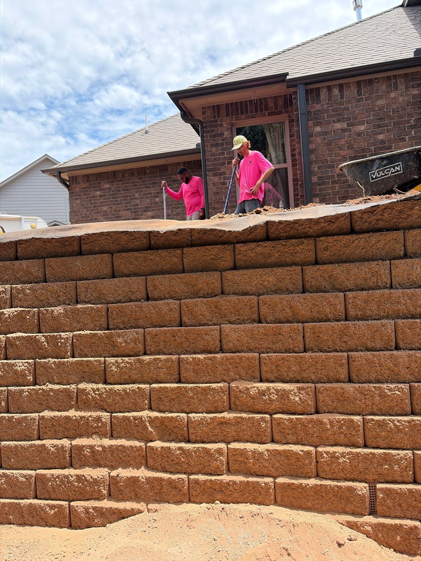 Custom Segmental Block Retaining Wall and Sod Installation in Lawton by Clays Services Inc