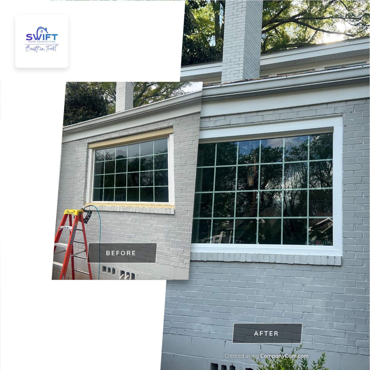 Decatur Exterior Renovation Featuring Painted Brick and Custom Blue Door by Swift Home Renovations
