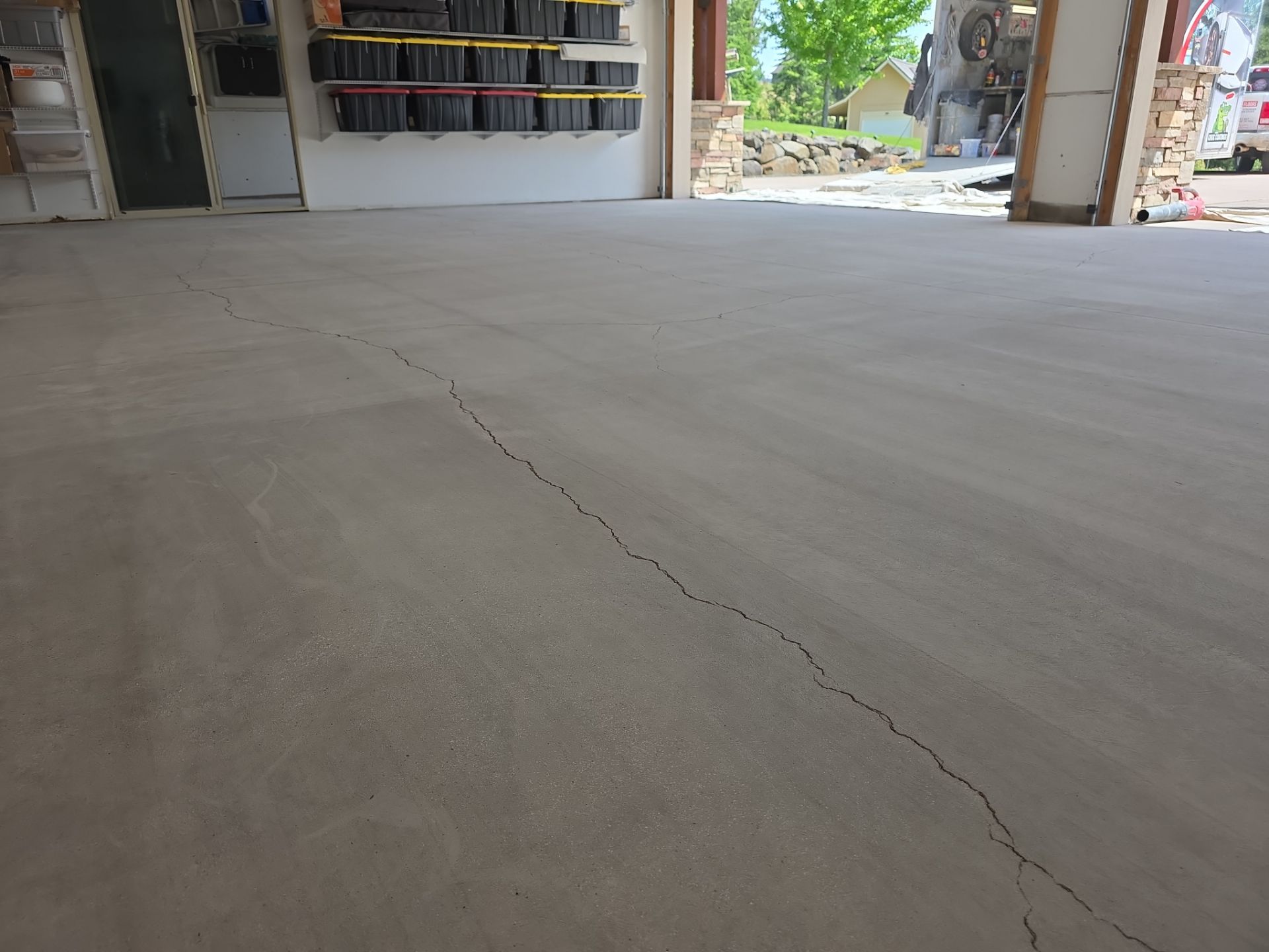 Garage Floor Transformation with Driftwood Flake Coating in Coeur d'Alene by Croc Coatings, LLC