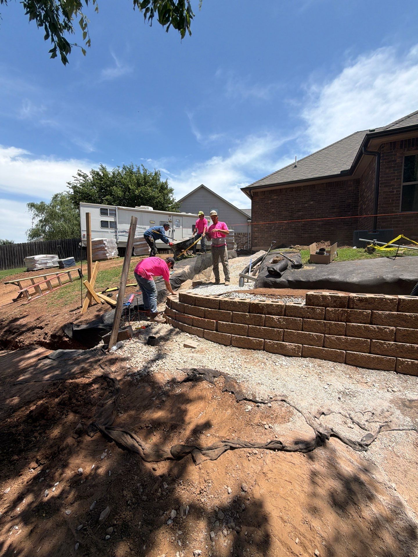 Custom Segmental Block Retaining Wall and Sod Installation in Lawton by Clays Services Inc