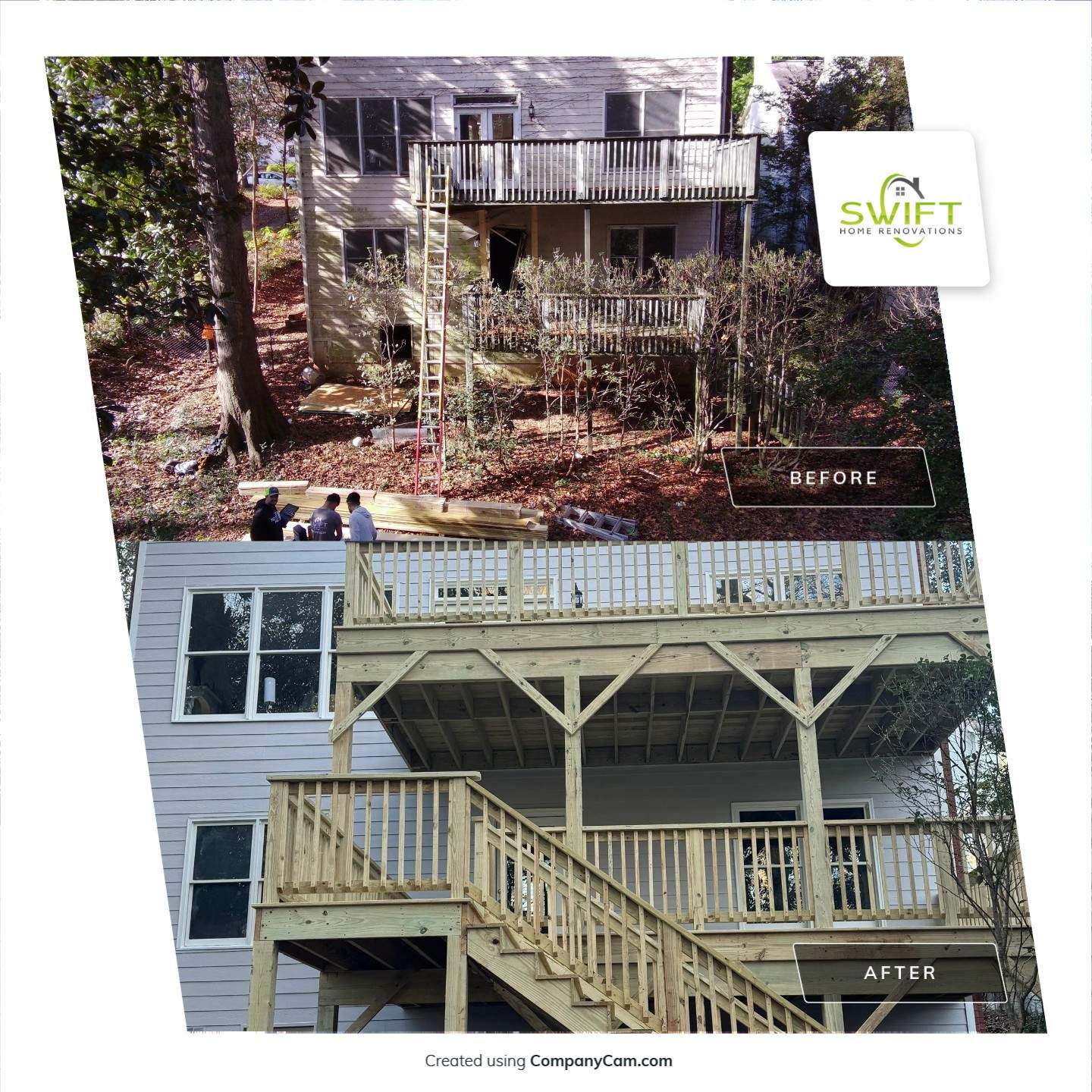 Multi-Level Pressure-Treated Wooden Deck Construction in Decatur by Swift Home Renovations