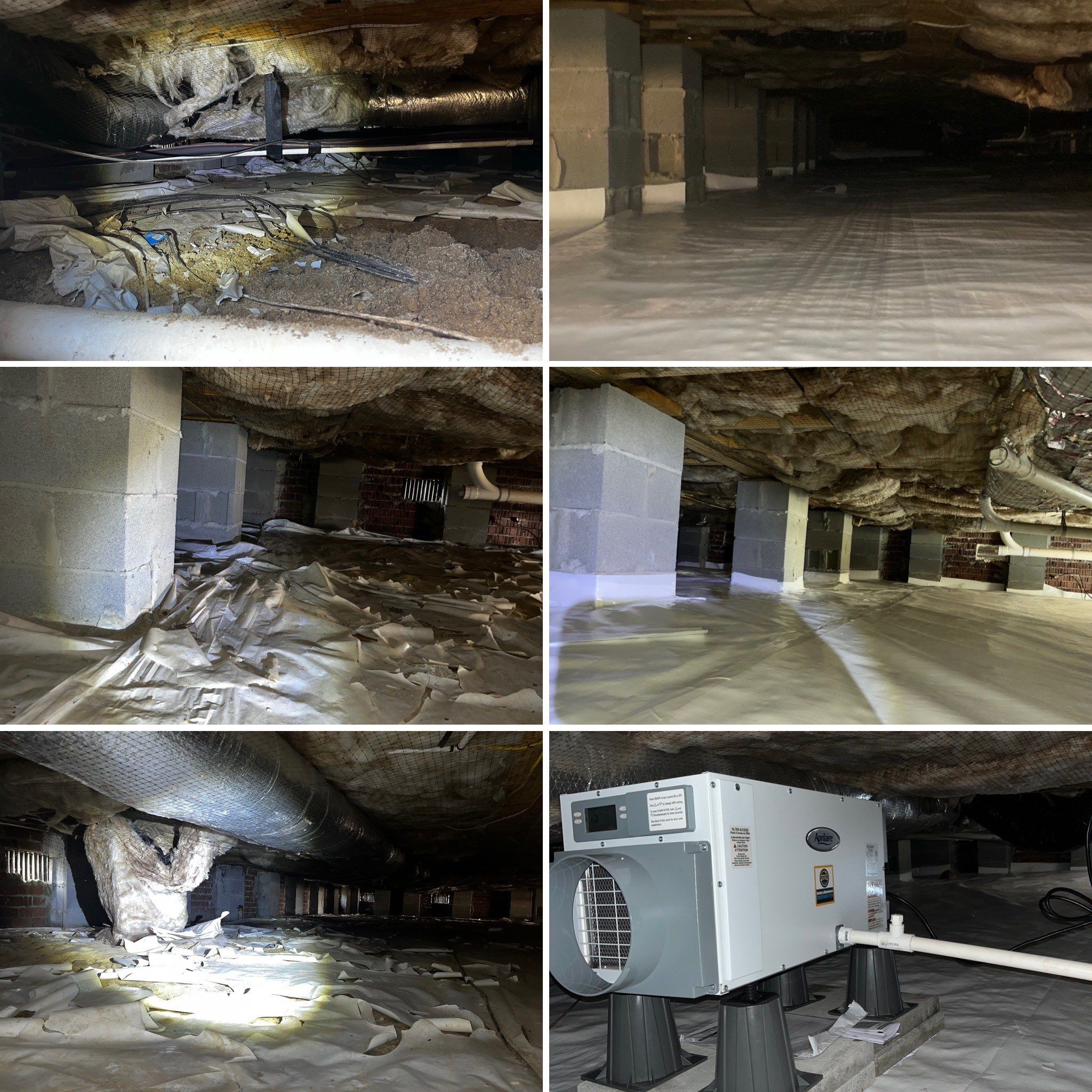 Dehumidifier and Moisture Barrier install with Structural repairs. by Impact Crawlspace
