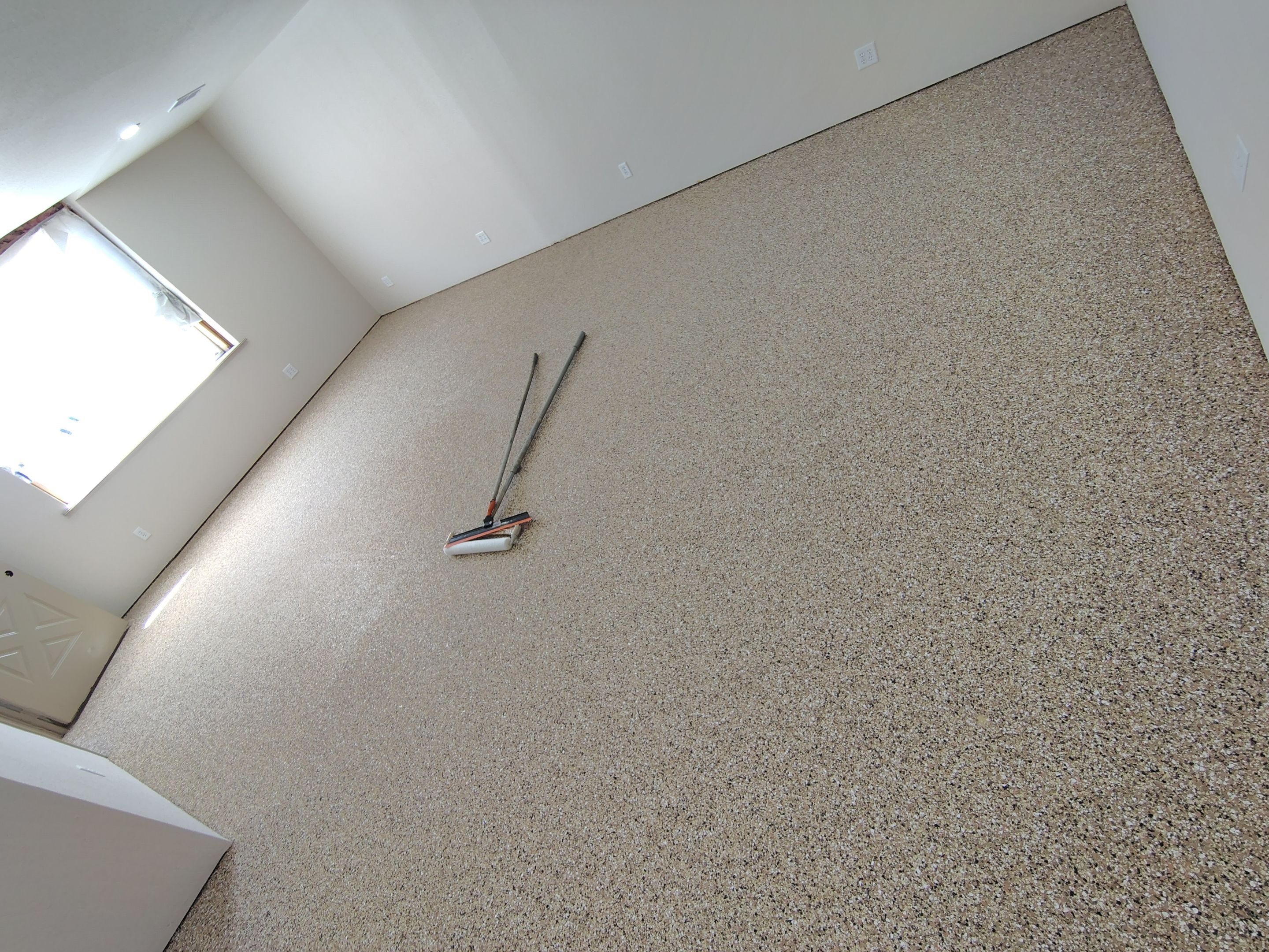 Durable Epoxy Flake Floor Coating for Commercial Workshop by Select Painting, Coatings & Garage Cabinets