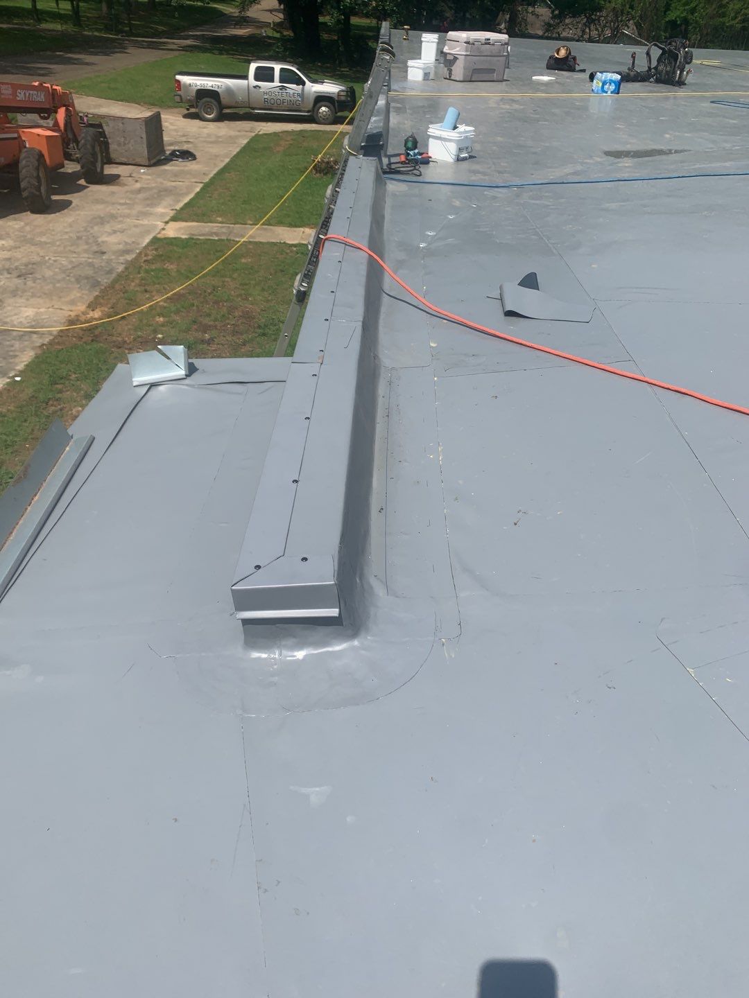 Commercial Roofing Installation using 50 mil PVC by Hostetler Roofing