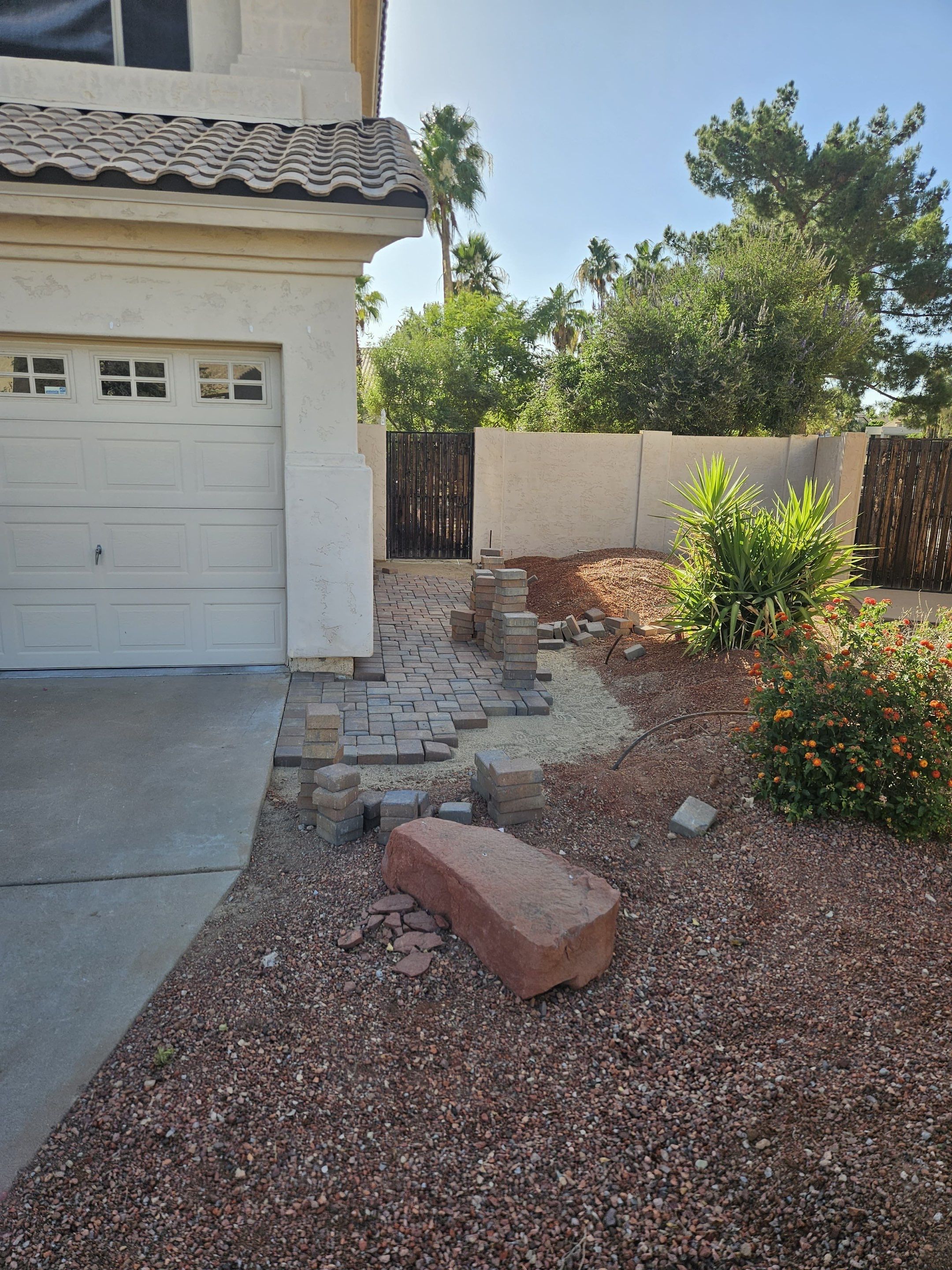 Custom Paver Walkway and Stucco Masonry Wall Installation in Glendale by We Do Hardscape