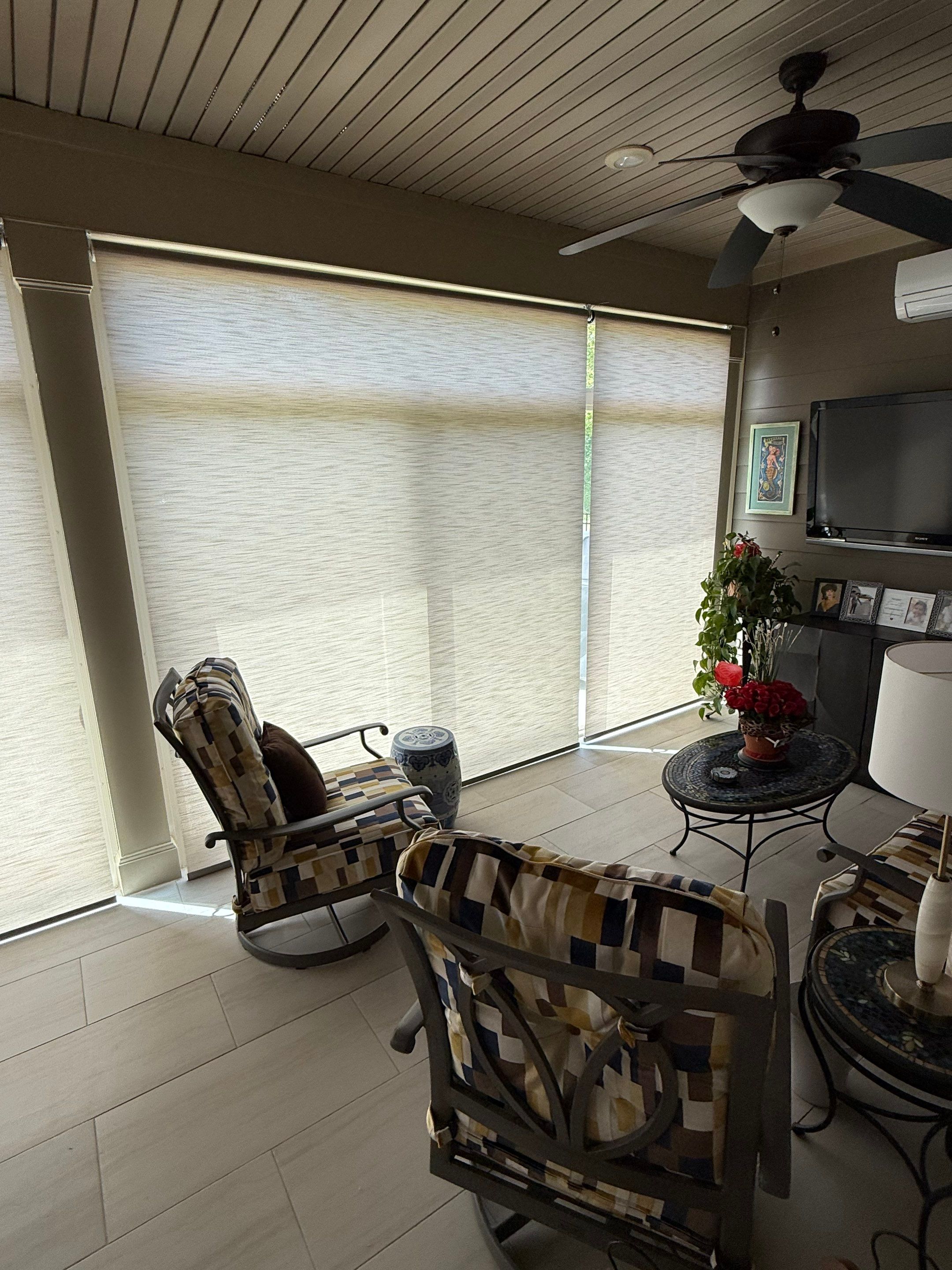 Custom Roller Shade Installation for Enclosed Sunroom in Mint Hill by Southern Traditions Window Fashions