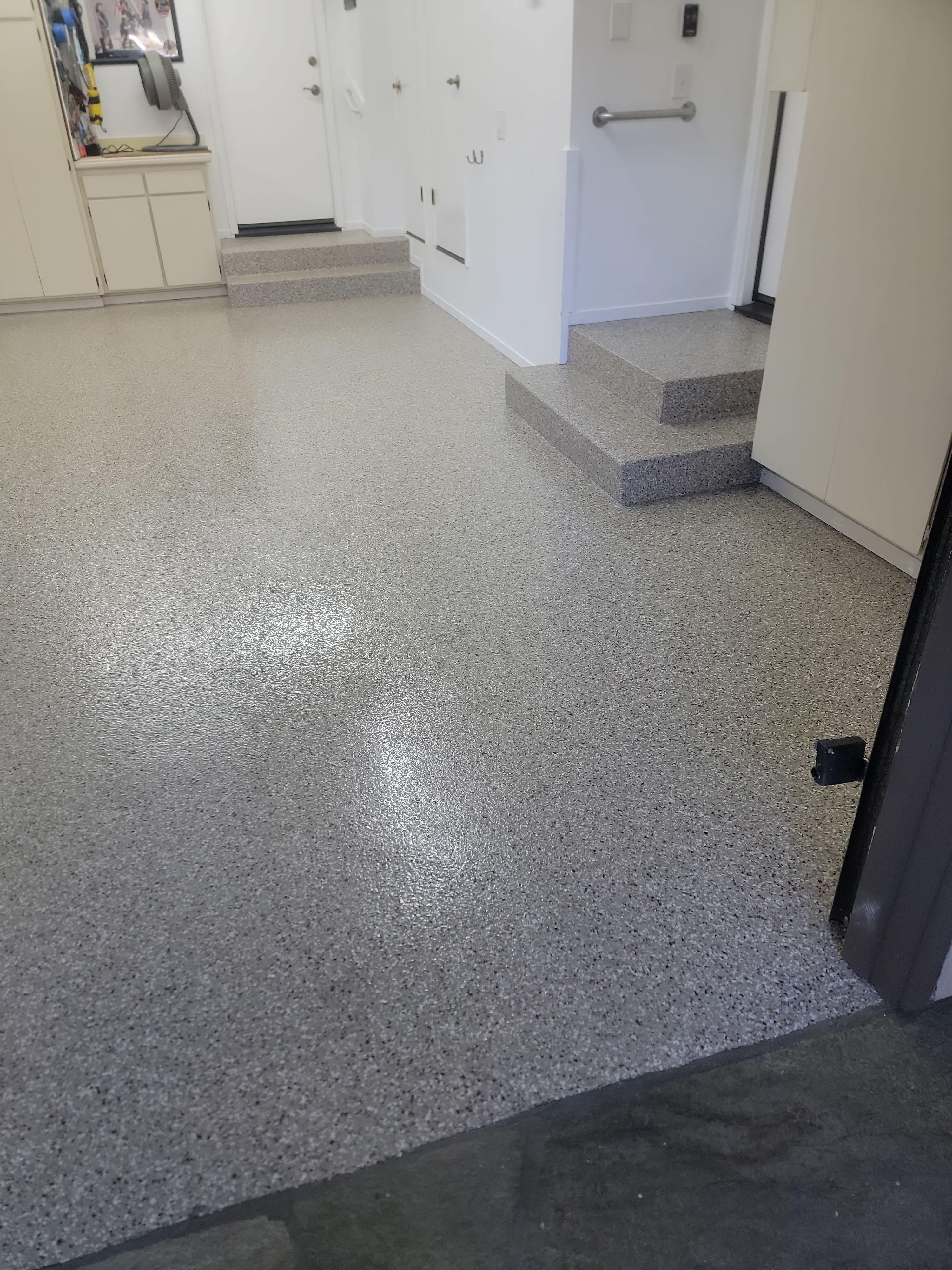 Creekbed Flake Polyurea Garage Floor Installation in Morro Bay by MGP Coatings