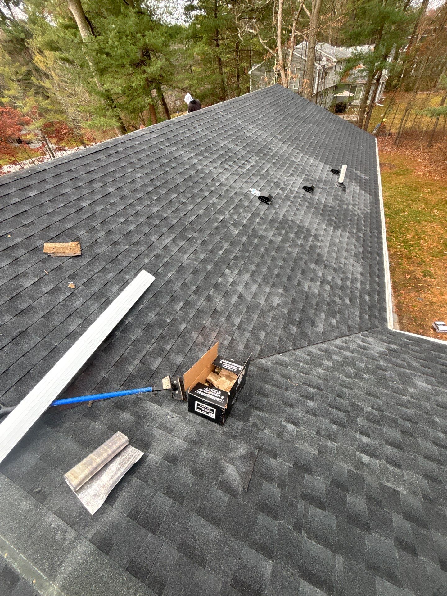GAF Charcoal Roof Replacement with Vent Leak Repairs, PVC Fascia & Leaf Guard Gutters by Sensible Home Solutions