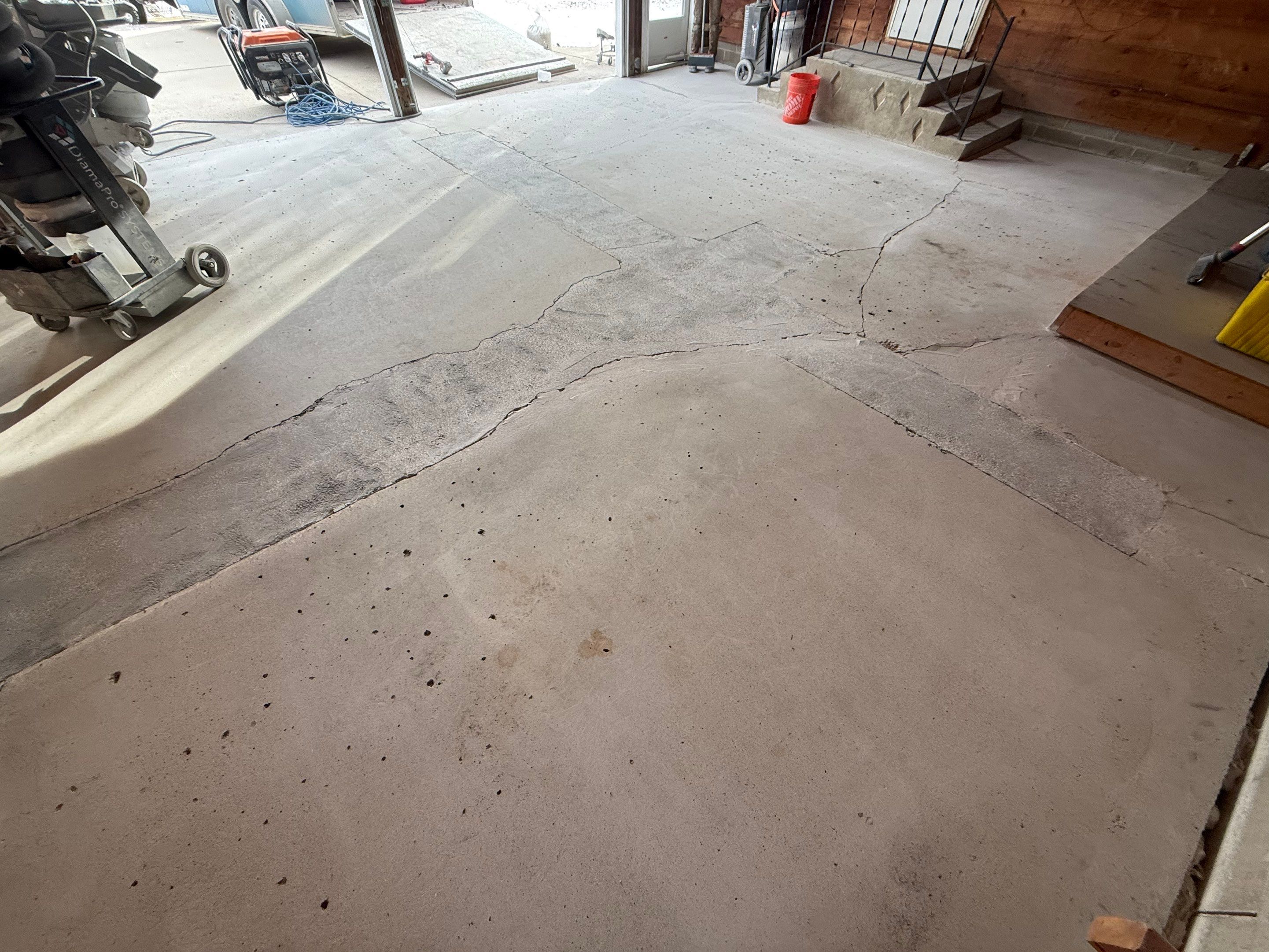 Multi-Colored Epoxy Garage Floor Coating and Concrete Stair Restoration by Select Painting, Coatings & Garage Cabinets