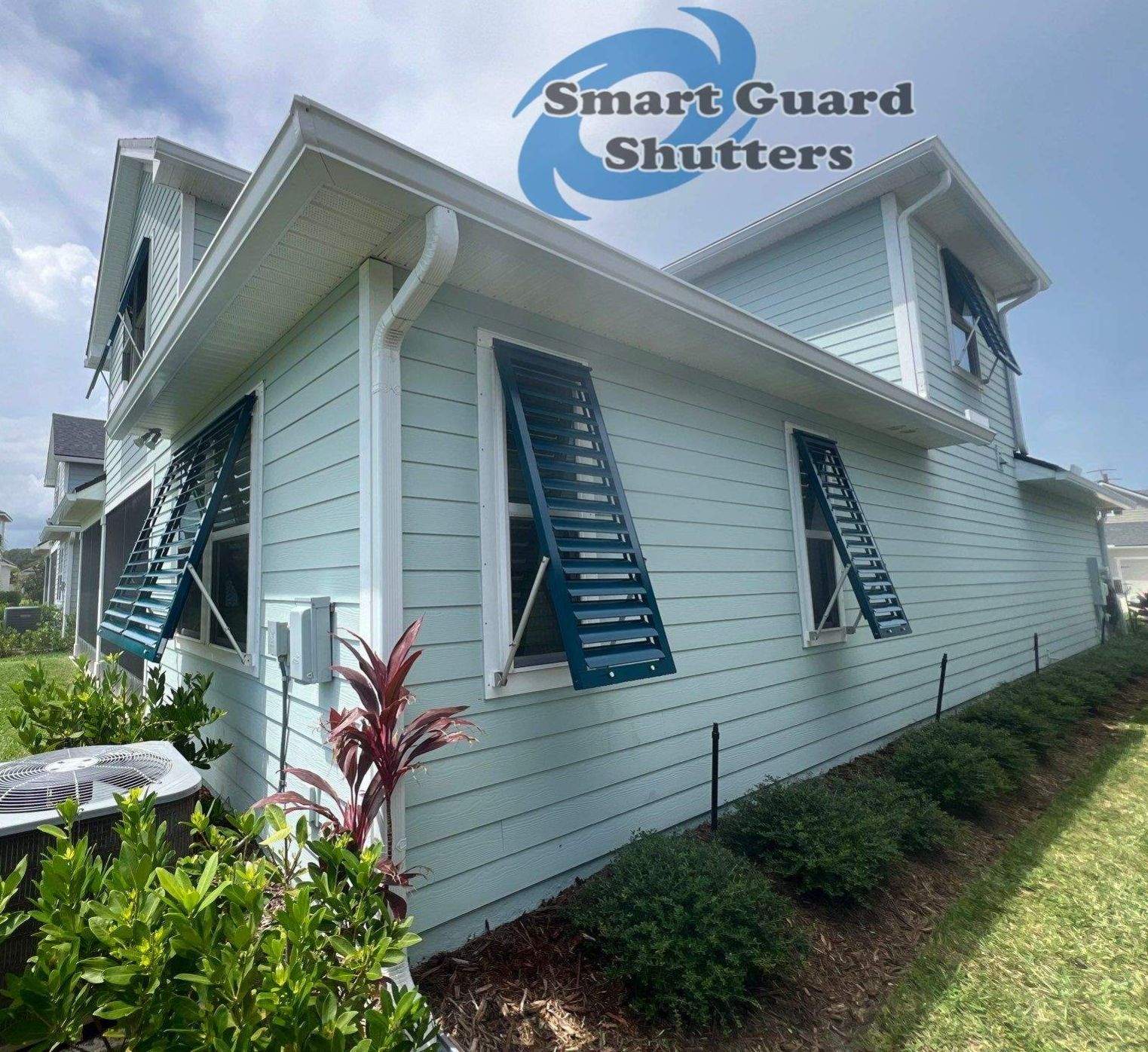 Impact Bahama Shutters in Ocean Blue by Smart Guard Shutters