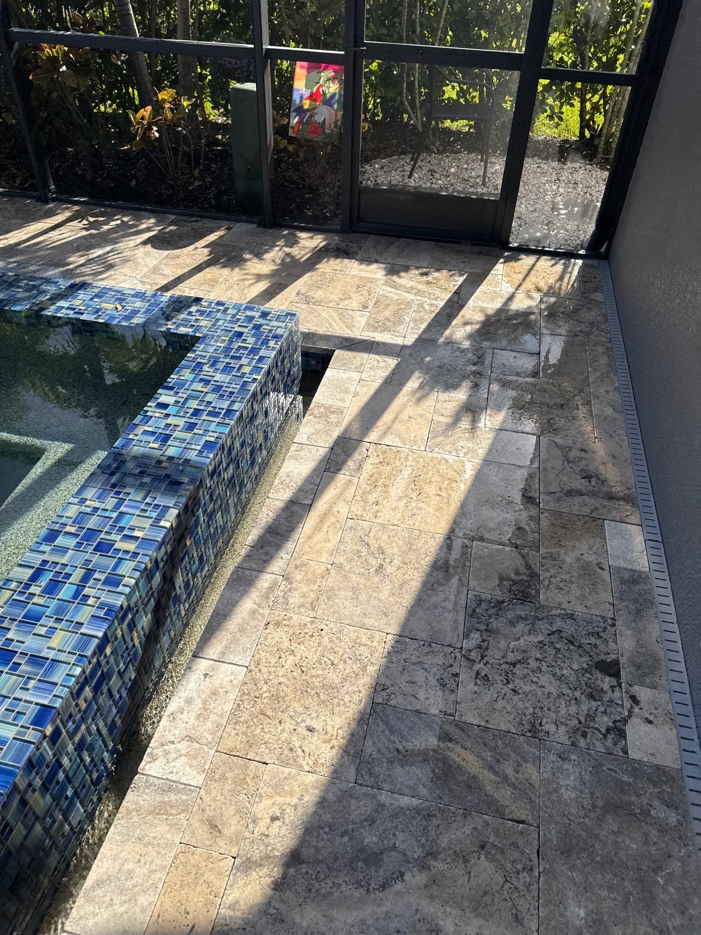 Travertine Pool Deck and Screen Enclosure Cleaning in Ellenton, FL | Oakleaf Hammock Community by Sunshine AquaWash