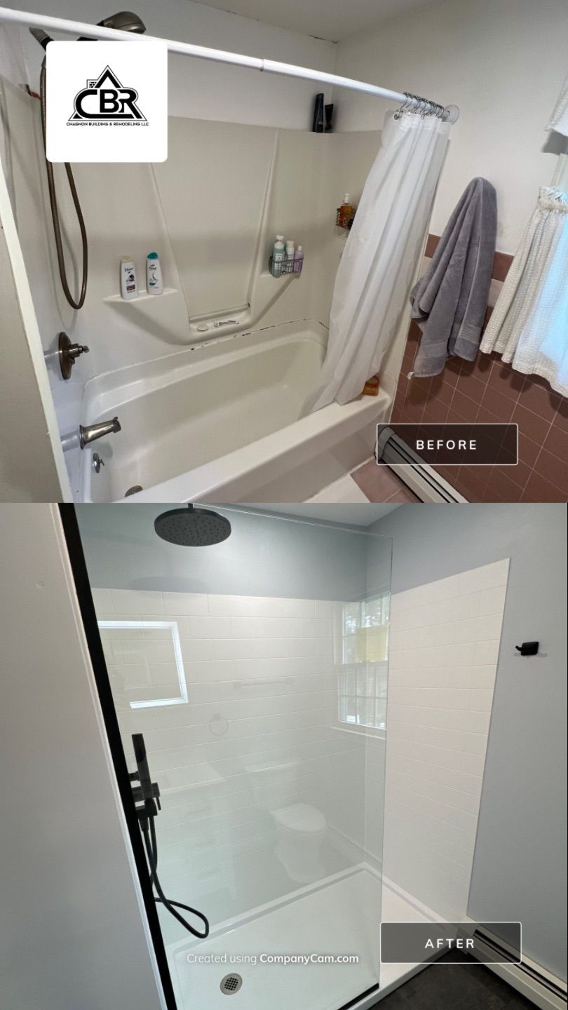 1st Floor Shower Replacement & 2nd Floor Bathroom Remodel by Chagnon Building & Remodeling LLC