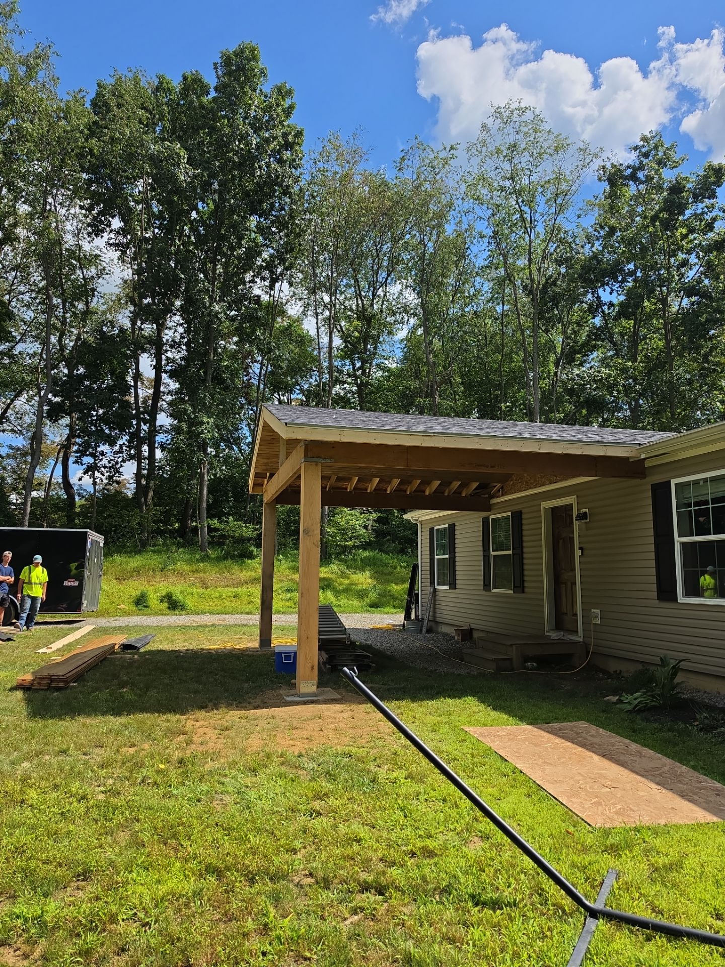 Custom Timber Frame Gable Porch Addition in Leechburg by Cousins Roofing Siding & Decks