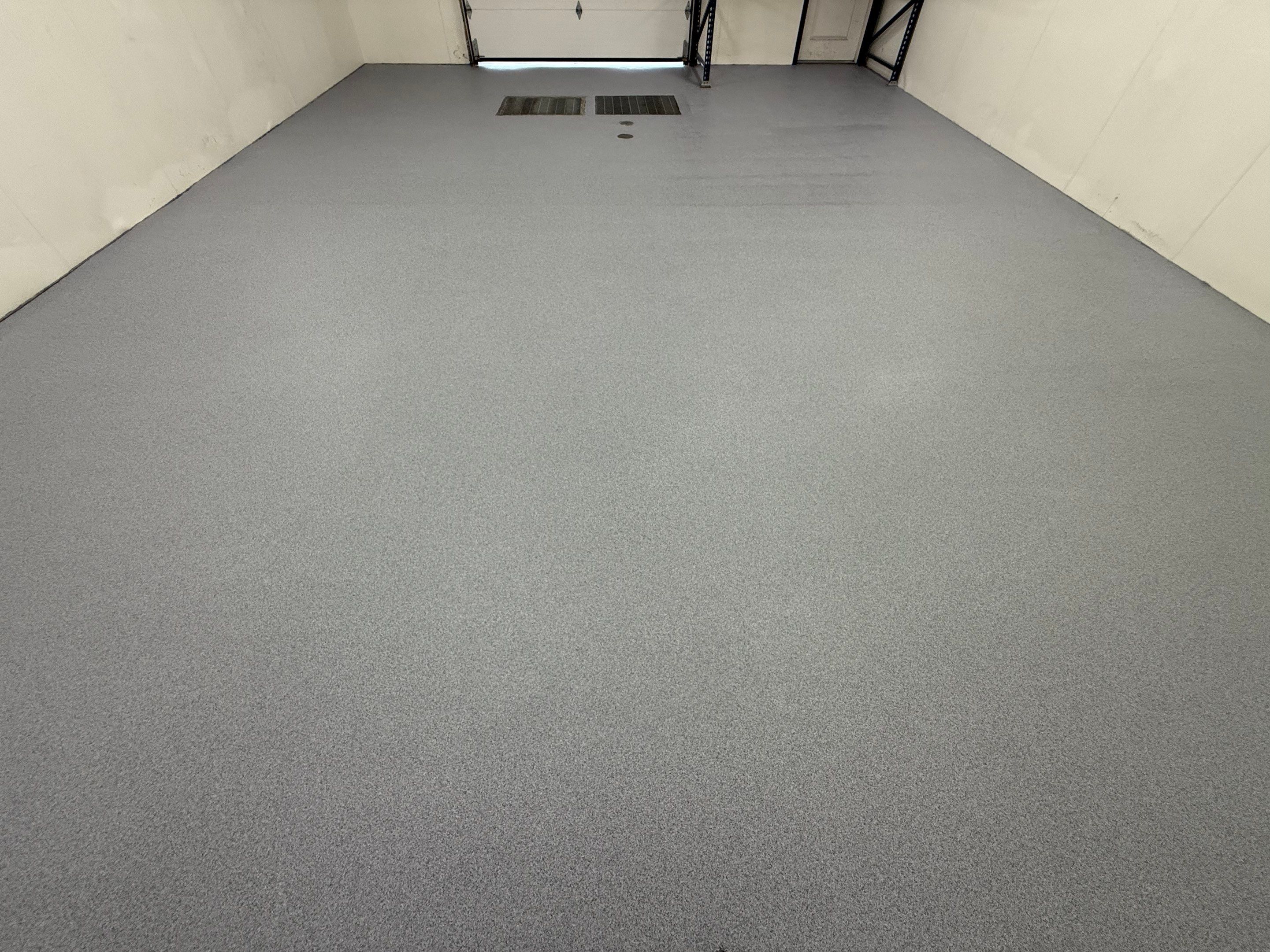 Commercial Grey Speckled Epoxy Floor Coating for Industrial Workshop by Select Painting, Coatings & Garage Cabinets