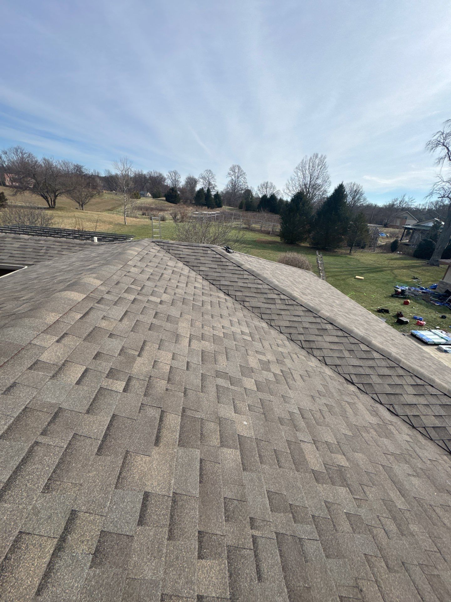 Residential Roofing Installation using Malarkey Vista AR Shingles (Weathered Wood Plus) by Koontz Construction
