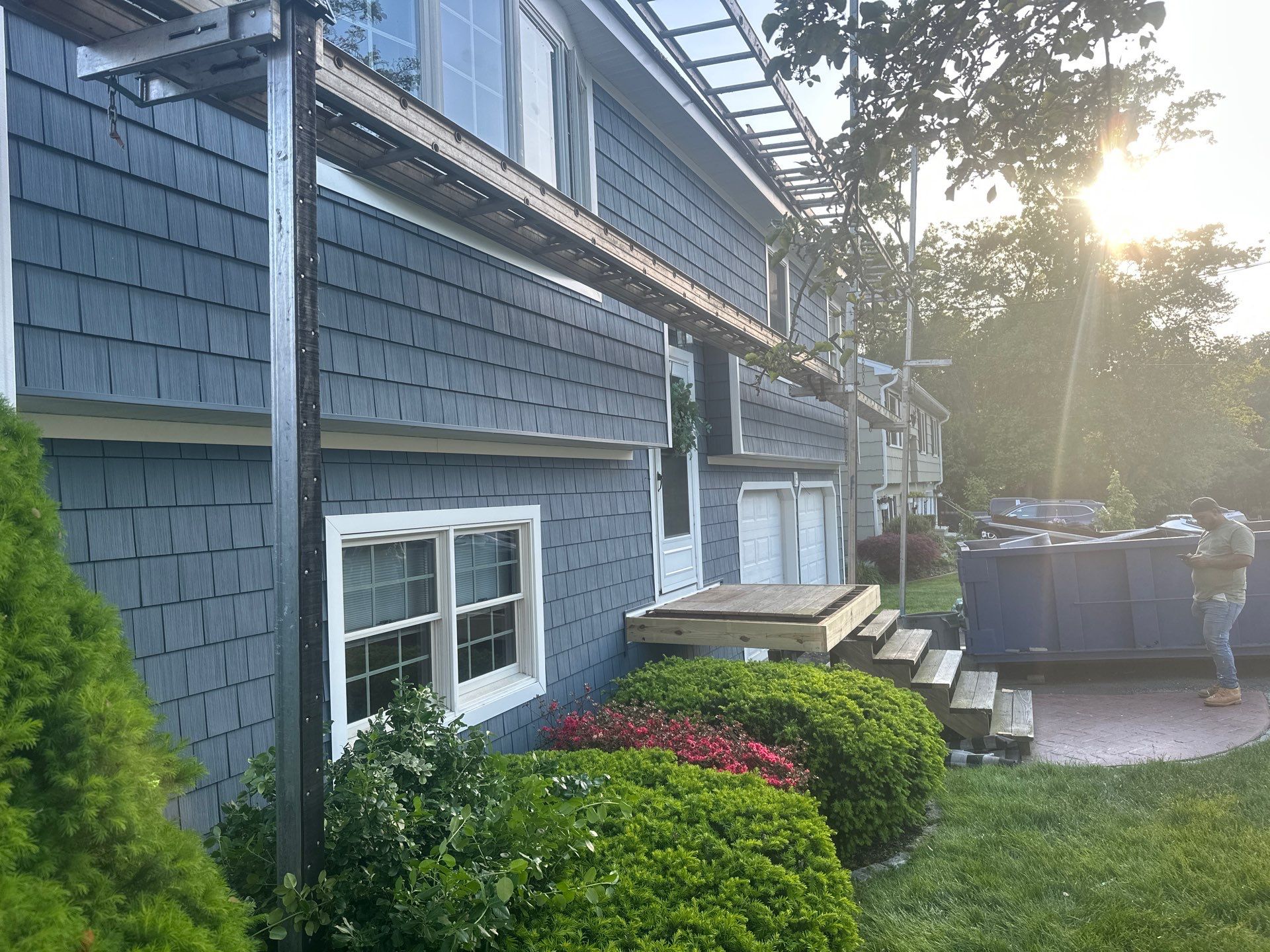 Siding Installation using Certainteed Cedar Impressions Straight Edge Perfection Shingles - D7 - Pacific Blue by A Plus Exterior