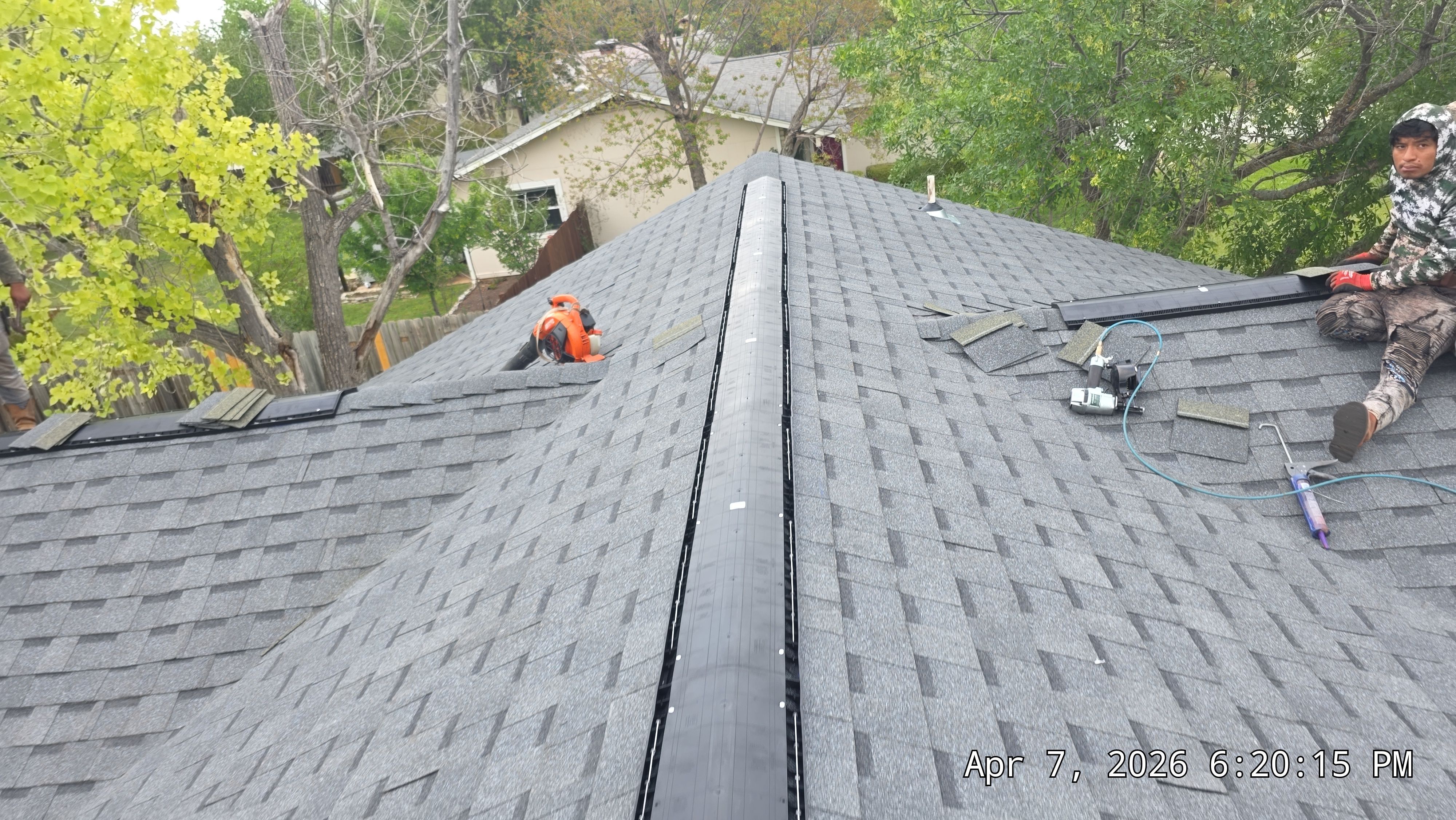 Architectural Asphalt Shingle Roof Replacement and Chimney Repair in Leander by Caliber Restoration LLC