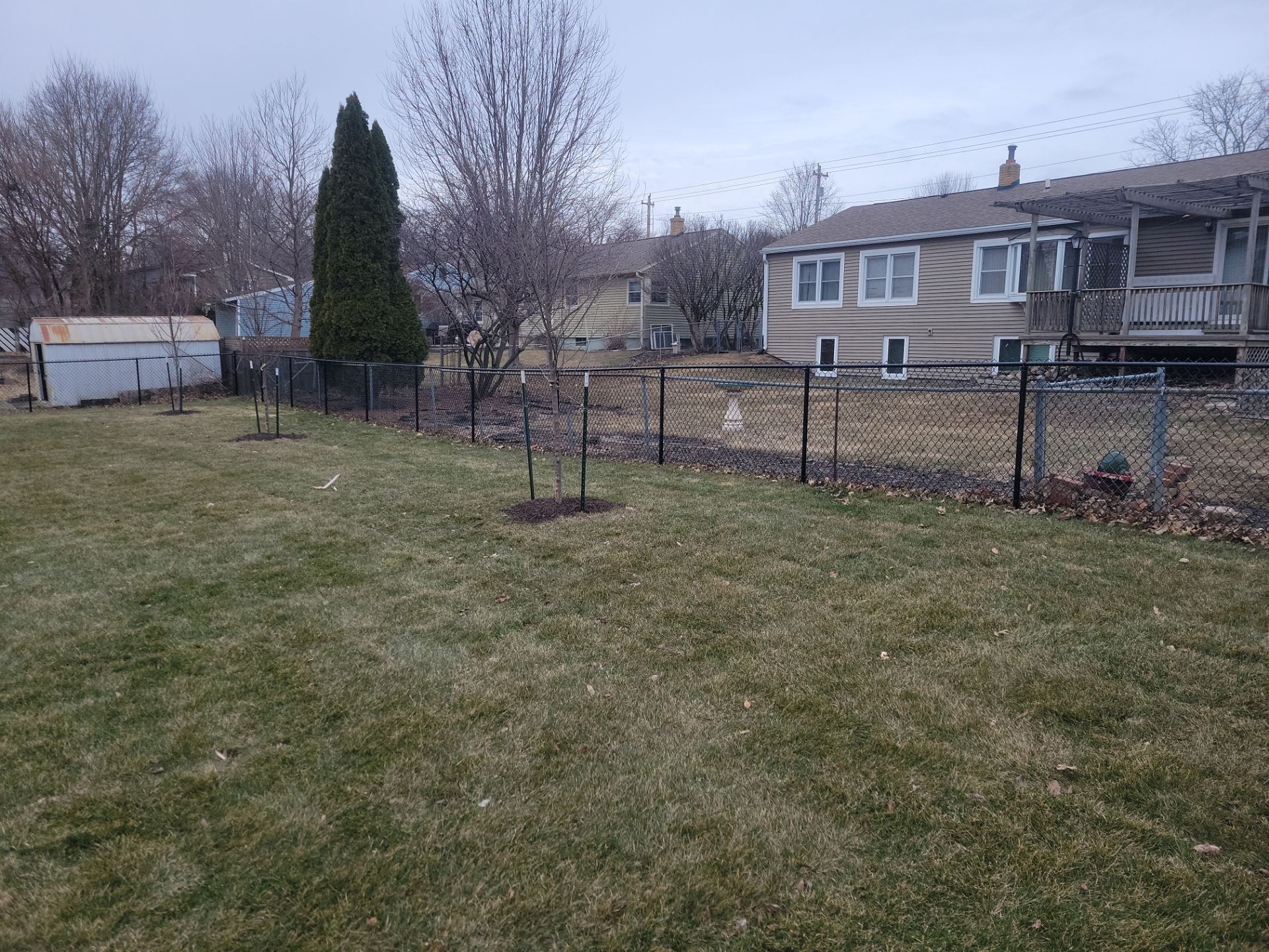 Black Chain Link Backyard Fence and Gate Installation in Cedar Falls by Perfect Picket Fence and Stain