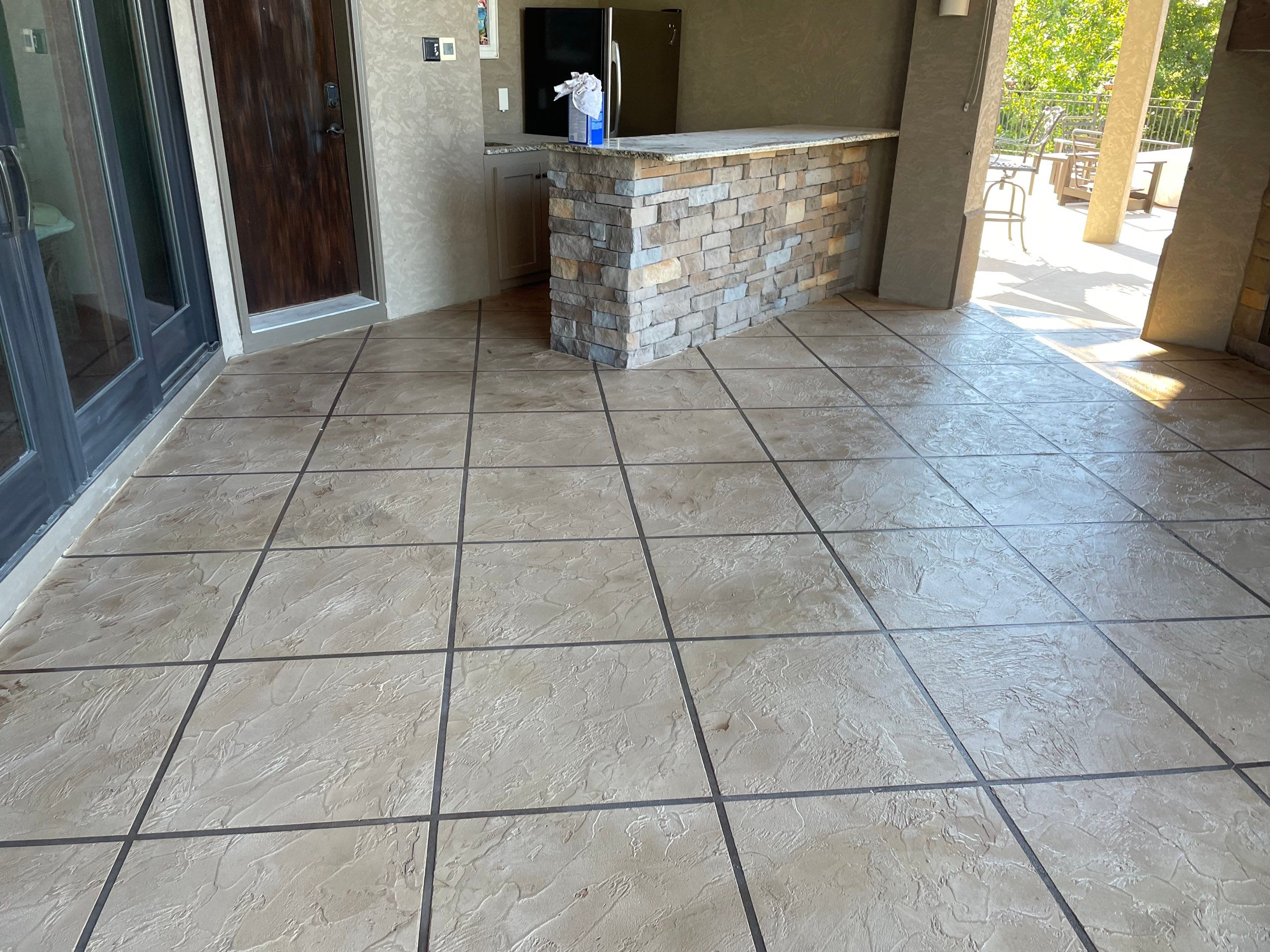 Lake Lotawana -- Front Walkway and Back Patio Tuscan Overlay by Big Red Decorative Concrete, LLC