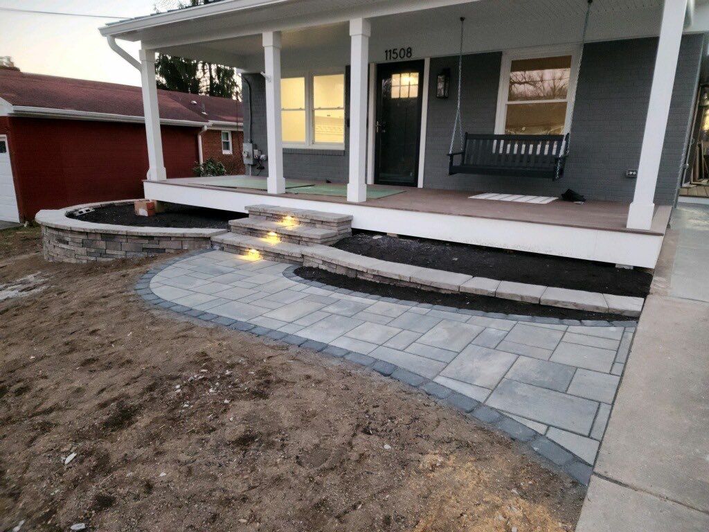 Retaining wall, walkway, small patio and landscape install by The Smet Companies, LLC