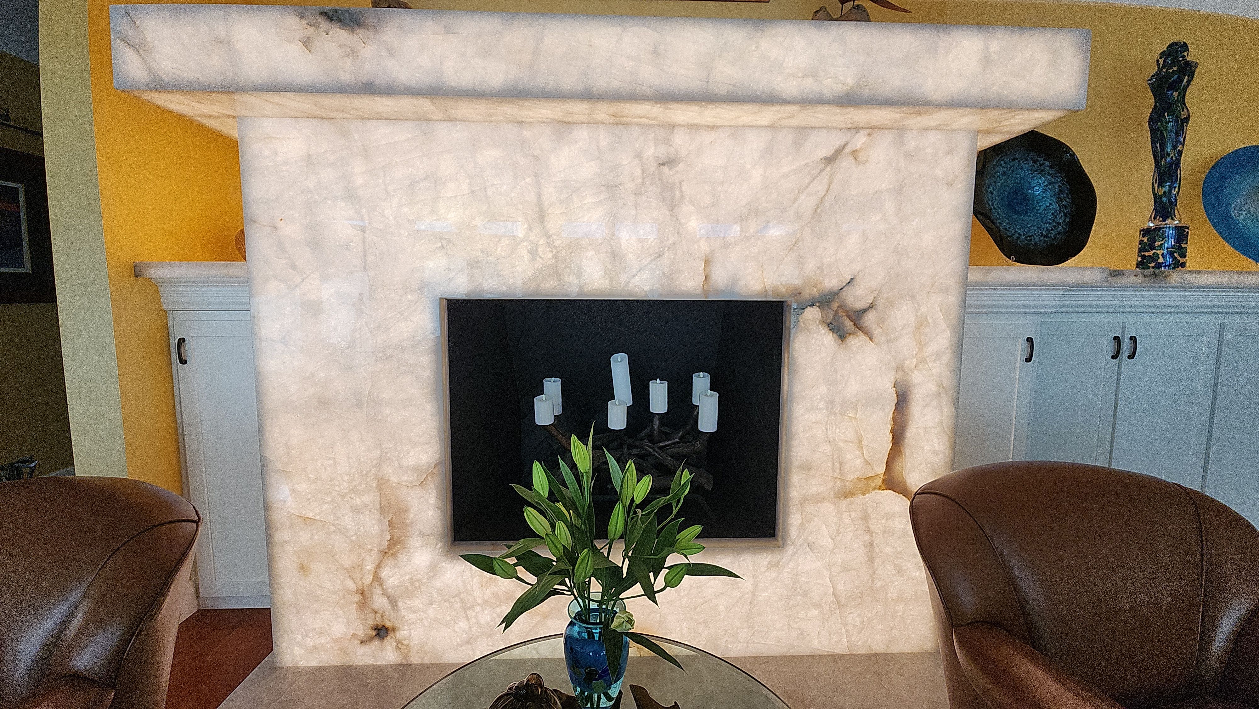 Backlit Stone On A Fireplace by S.Y. Electric Inc.