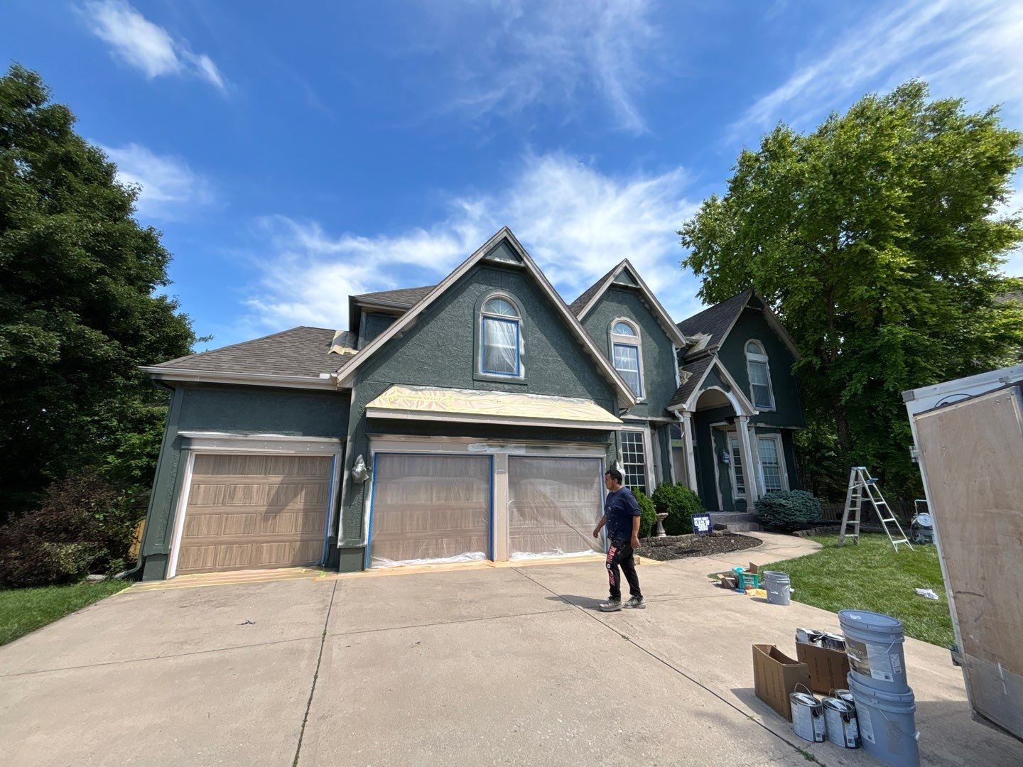 Exterior Painting and Wood Rot Repair for Overland Park Residence by Cougar Painting