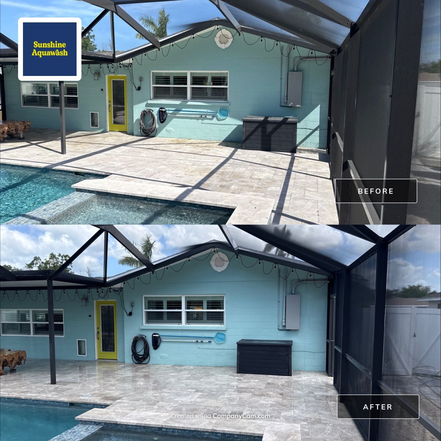 Travertine Pool Deck, Lanai & Screen Enclosure Cleaning Near Manatee River | Bradenton, FL by Sunshine AquaWash