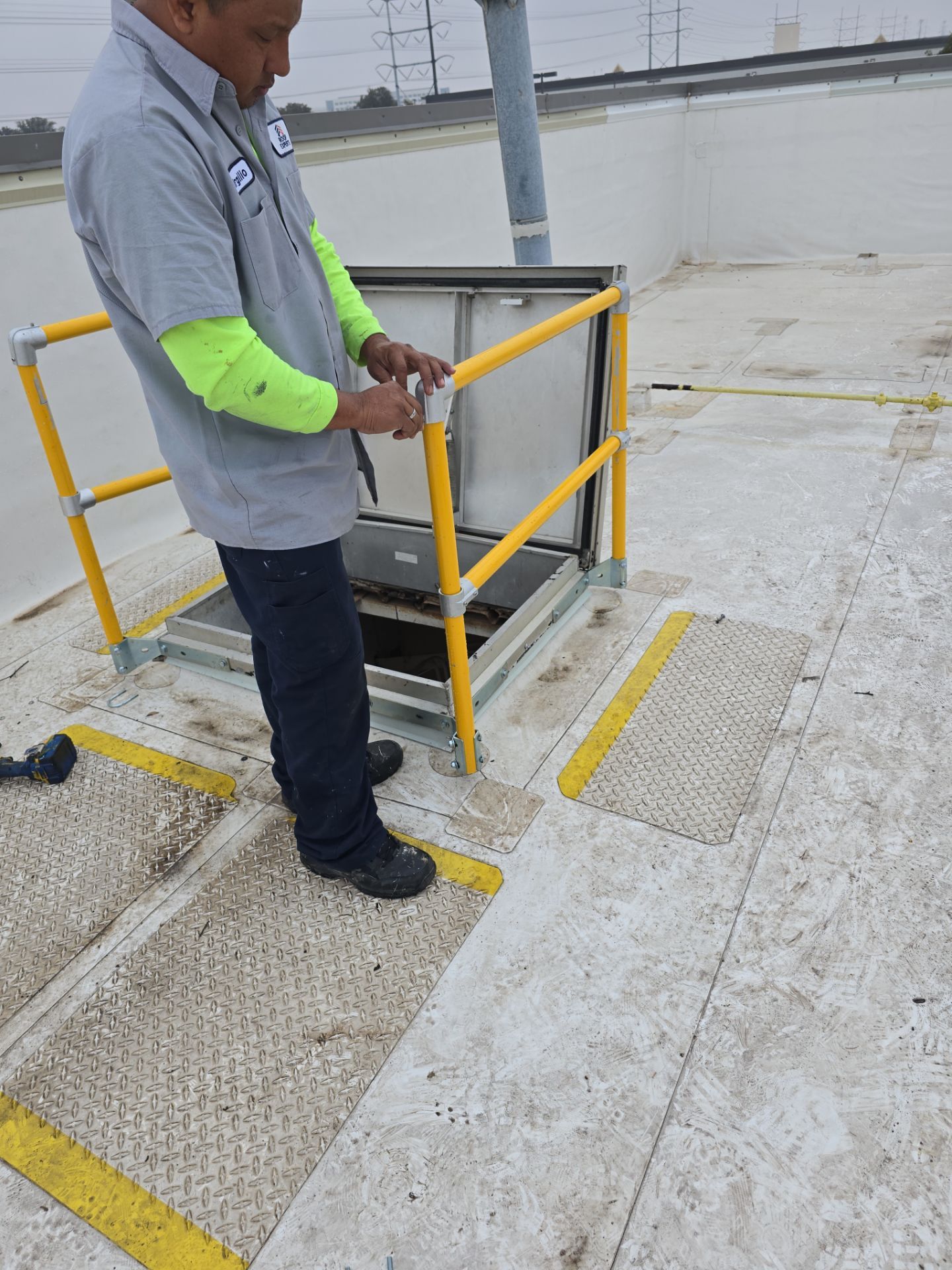 Commercial Roof Hatch Safety Rail using Bilco Safety Rail by Roof Experts