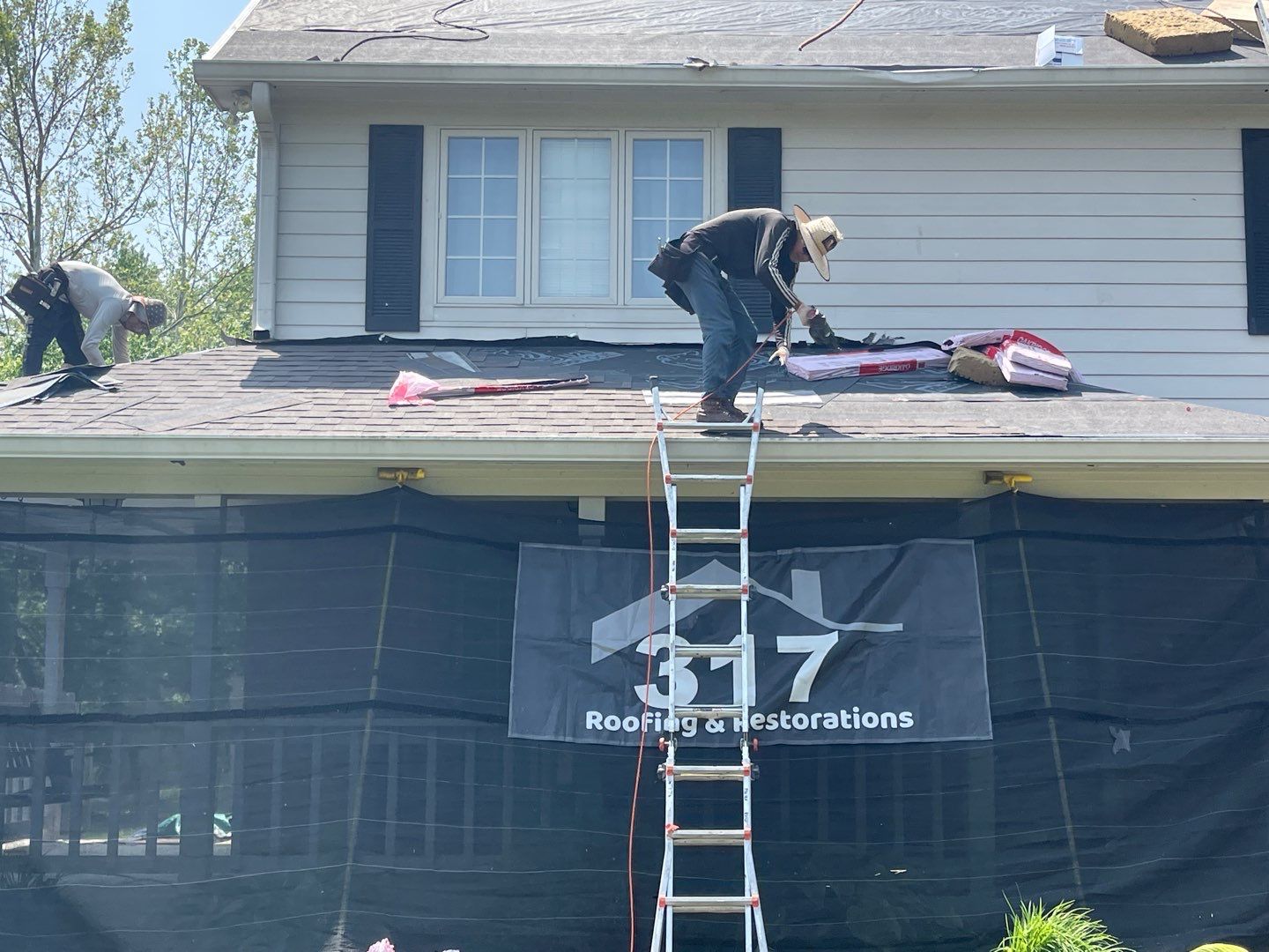 Tornado damage in Whiteland. Roof replacement, James Hardie siding, exterior paint, gutters, windows, doors by 317 Roofing & Restorations