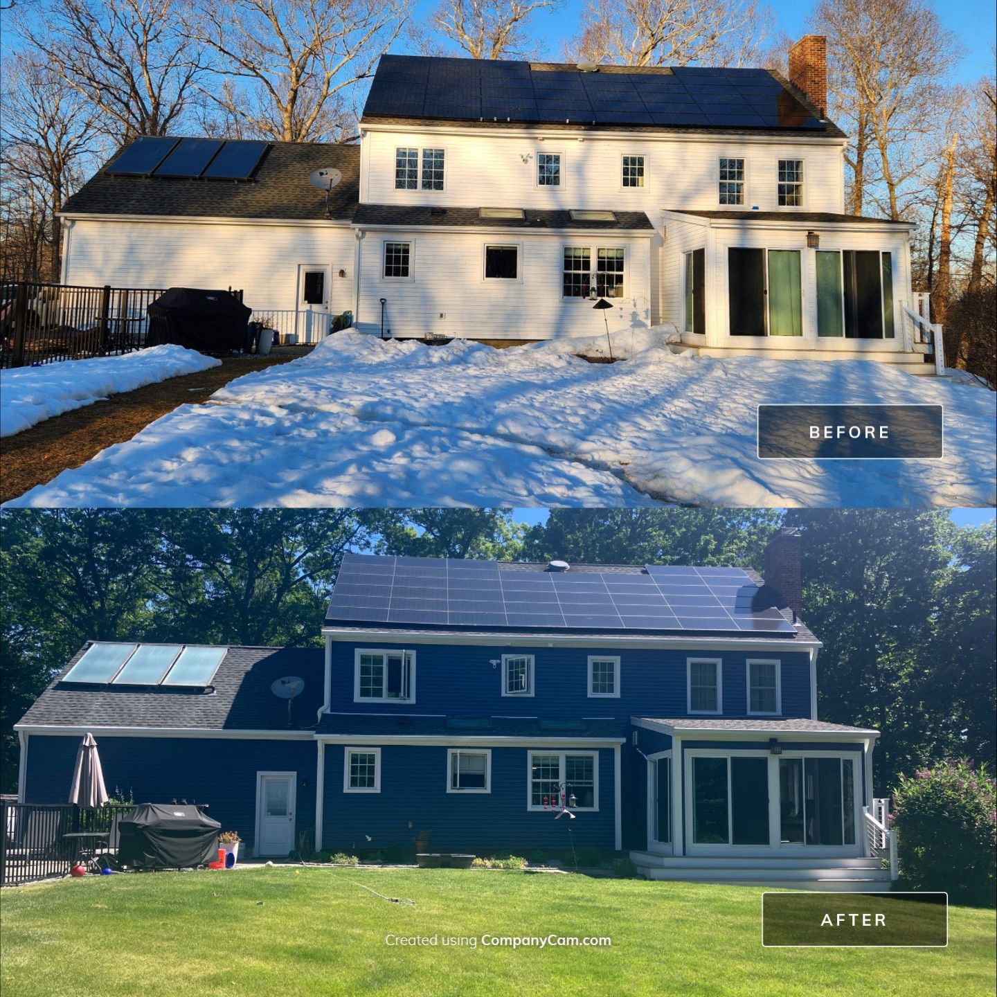 Siding facelift with Cert Monogram D/4 x16'8" clapboard, Midnight Blue & Cert Monogram D4x25' clapboard, Midnight Blue by DiGiorgi Roofing and Siding Inc