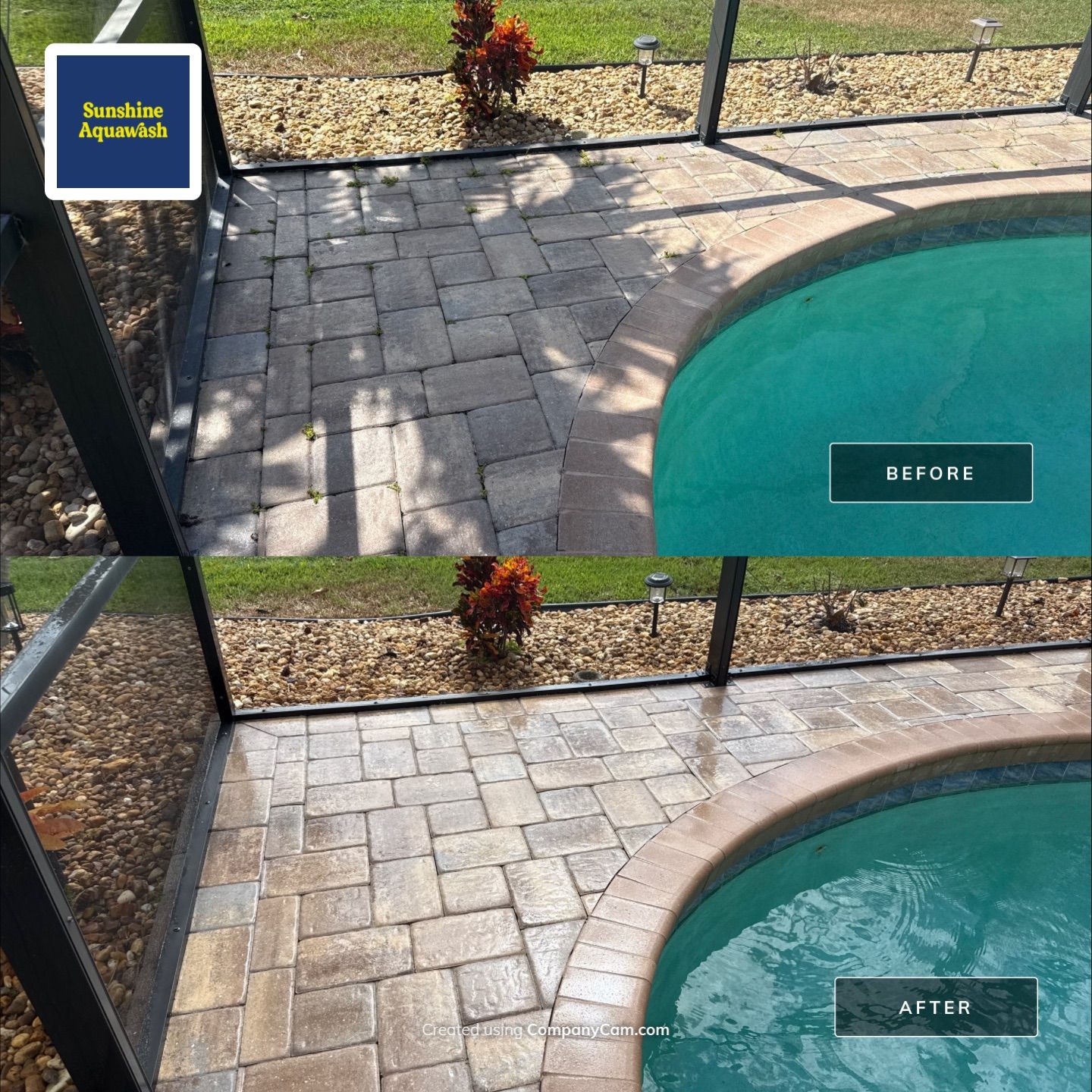 Paver Pool Deck Cleaning & Pool Cage Screen Cleaning in Tara Community – Bradenton, FL by Sunshine AquaWash