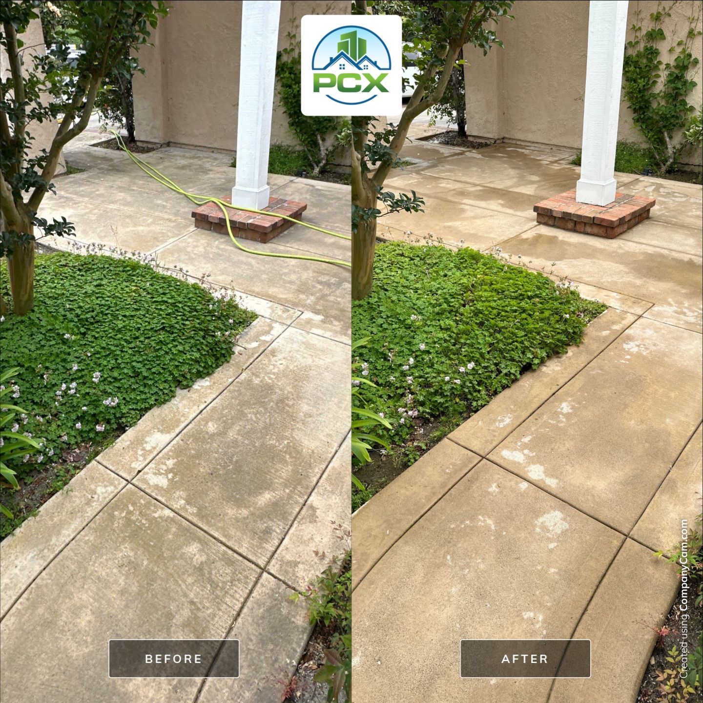 Driveway, patio, and rear entry walkway pressure washing in Orange County by Property Cleaning Experts