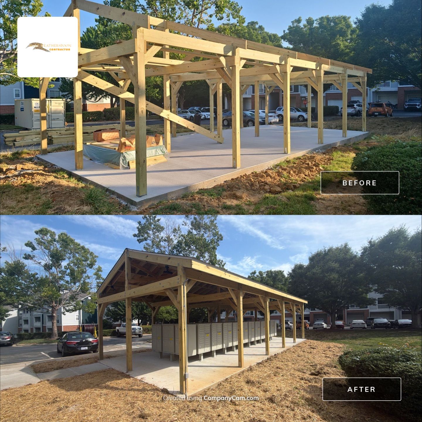 Custom Timber Frame Pavilion for Cluster Mailbox Units in Raleigh by Billy Weatherspoon Contractor
