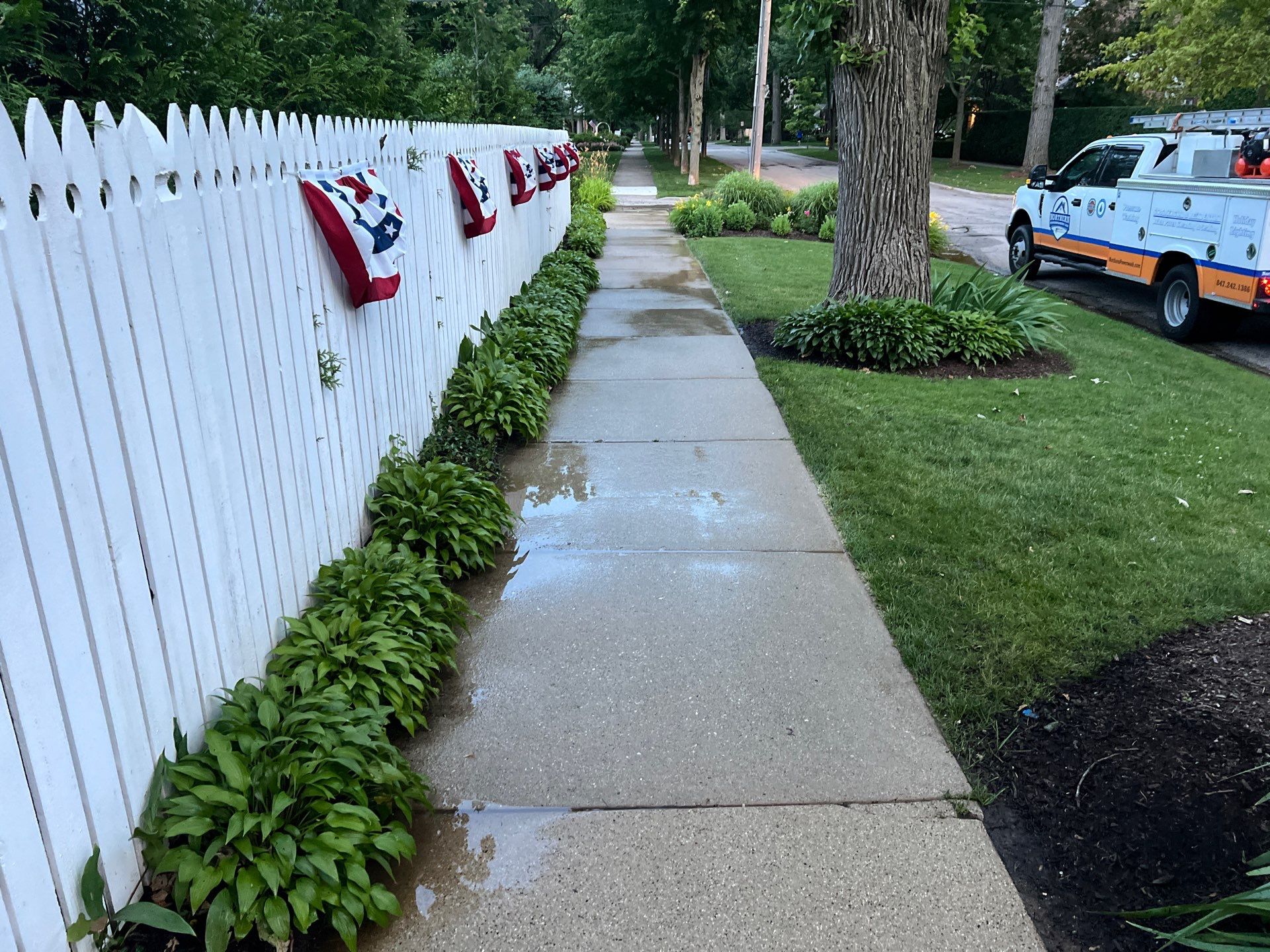 concrete cleaning using Algaecide, soft wash soap by Northern Power Washing LLC.