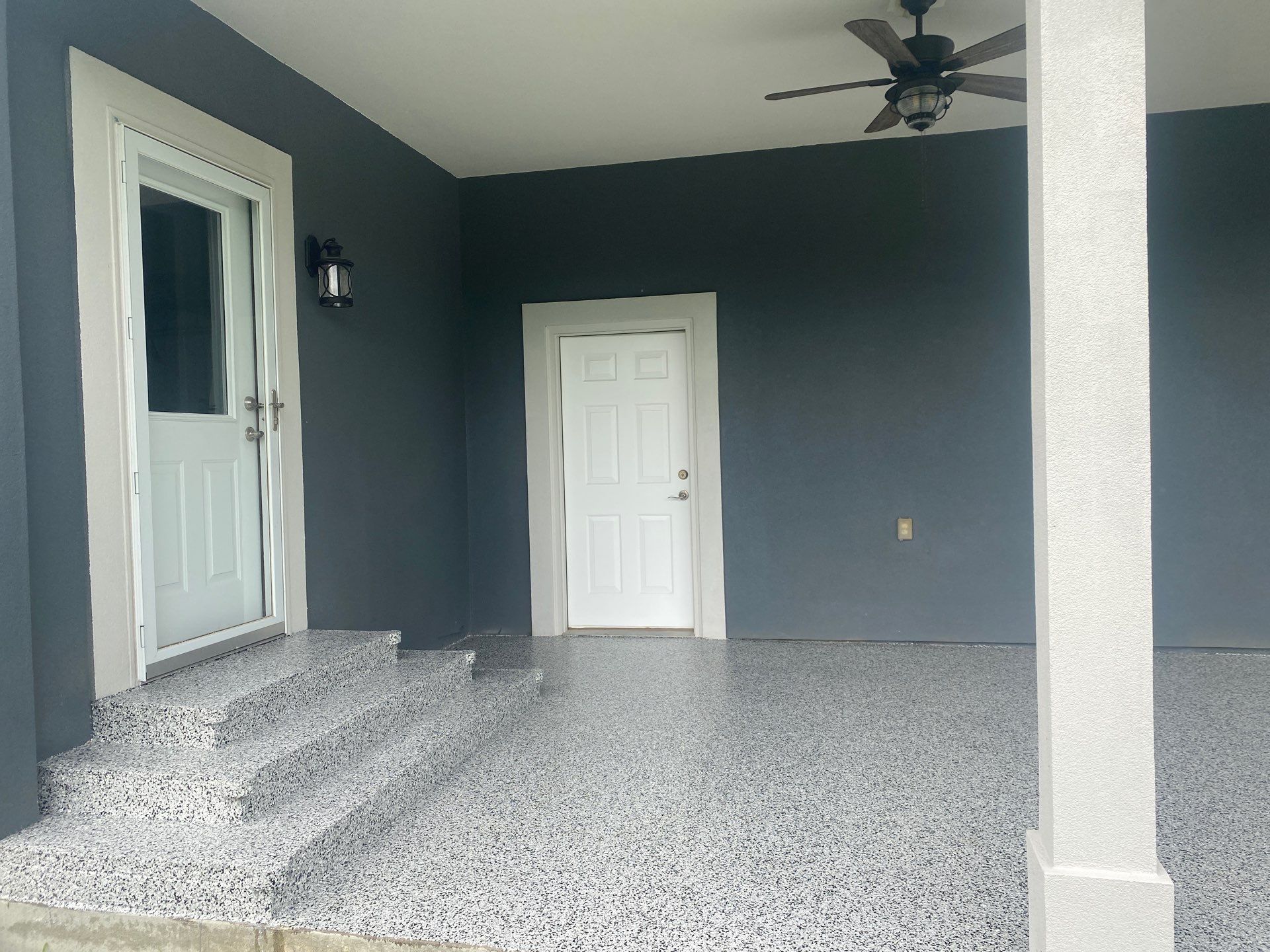 Dennis P. upgraded his garage and patio with a new flake floor by Banner Garage