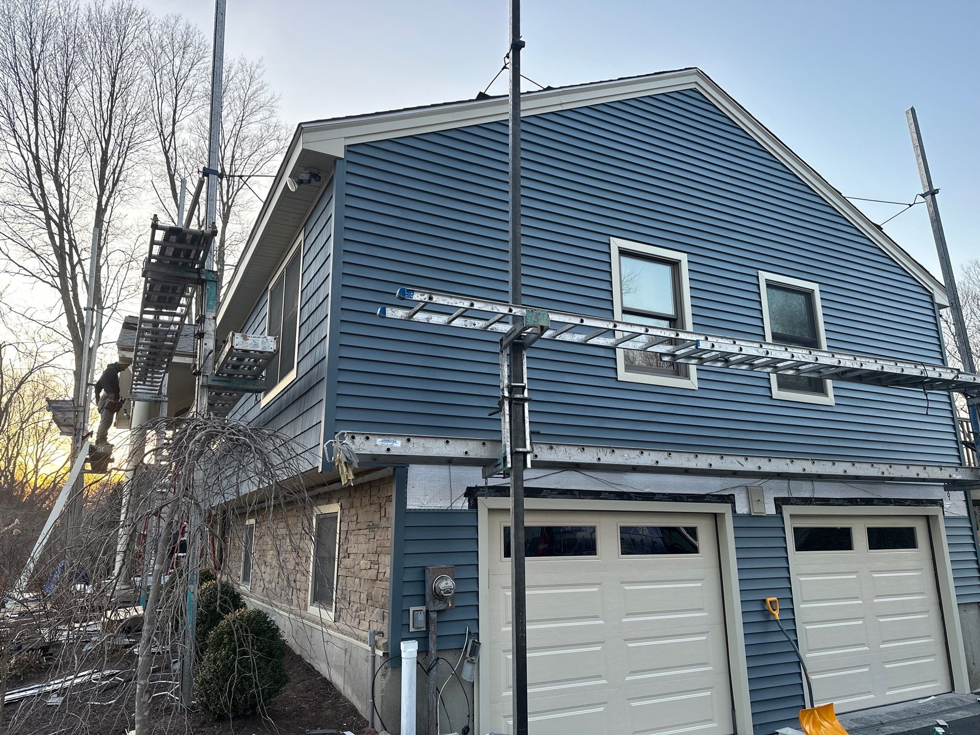Residential Roofing Installation using Owens Corning Duration Driftwood Siding Installation Using Cedar Impressions Pacific Blue by A Plus Exterior