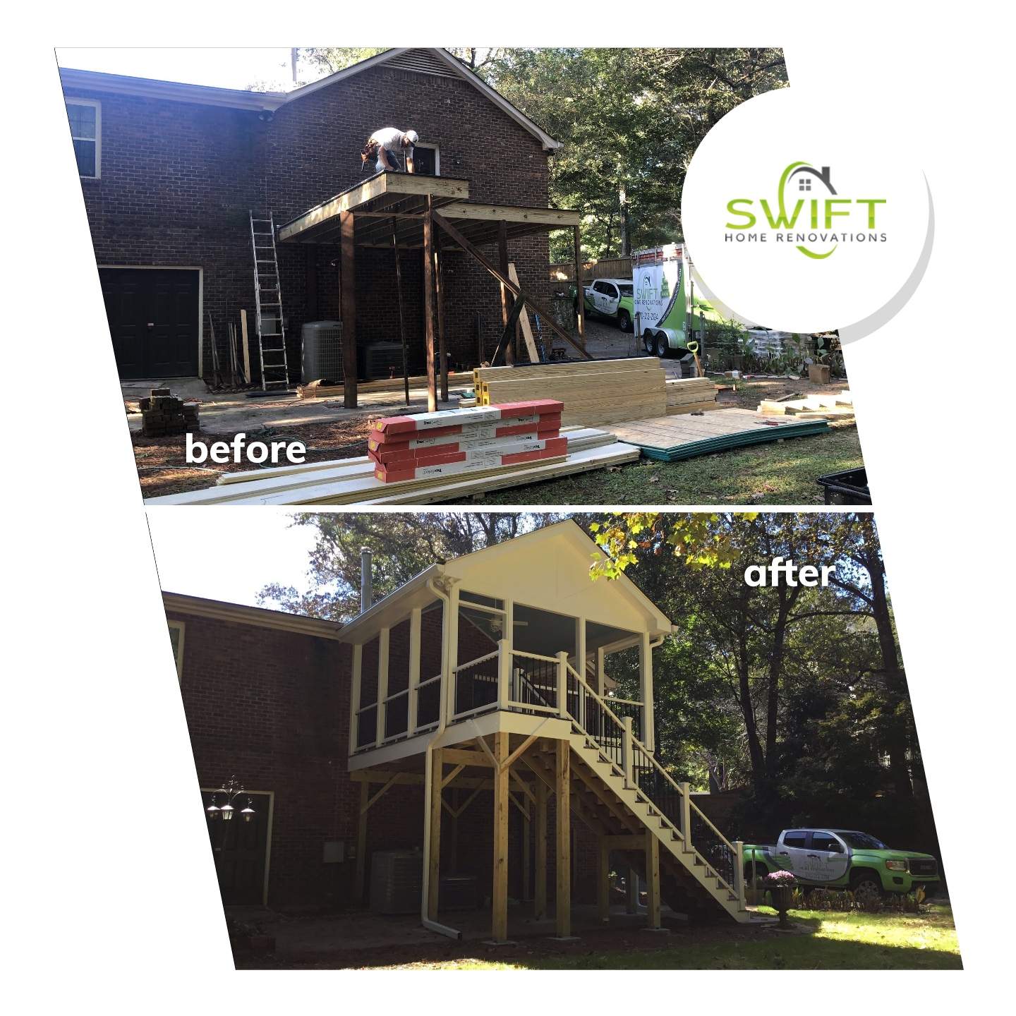 Elevated Screened Porch Addition With Gable Roof in Smyrna by Swift Home Renovations