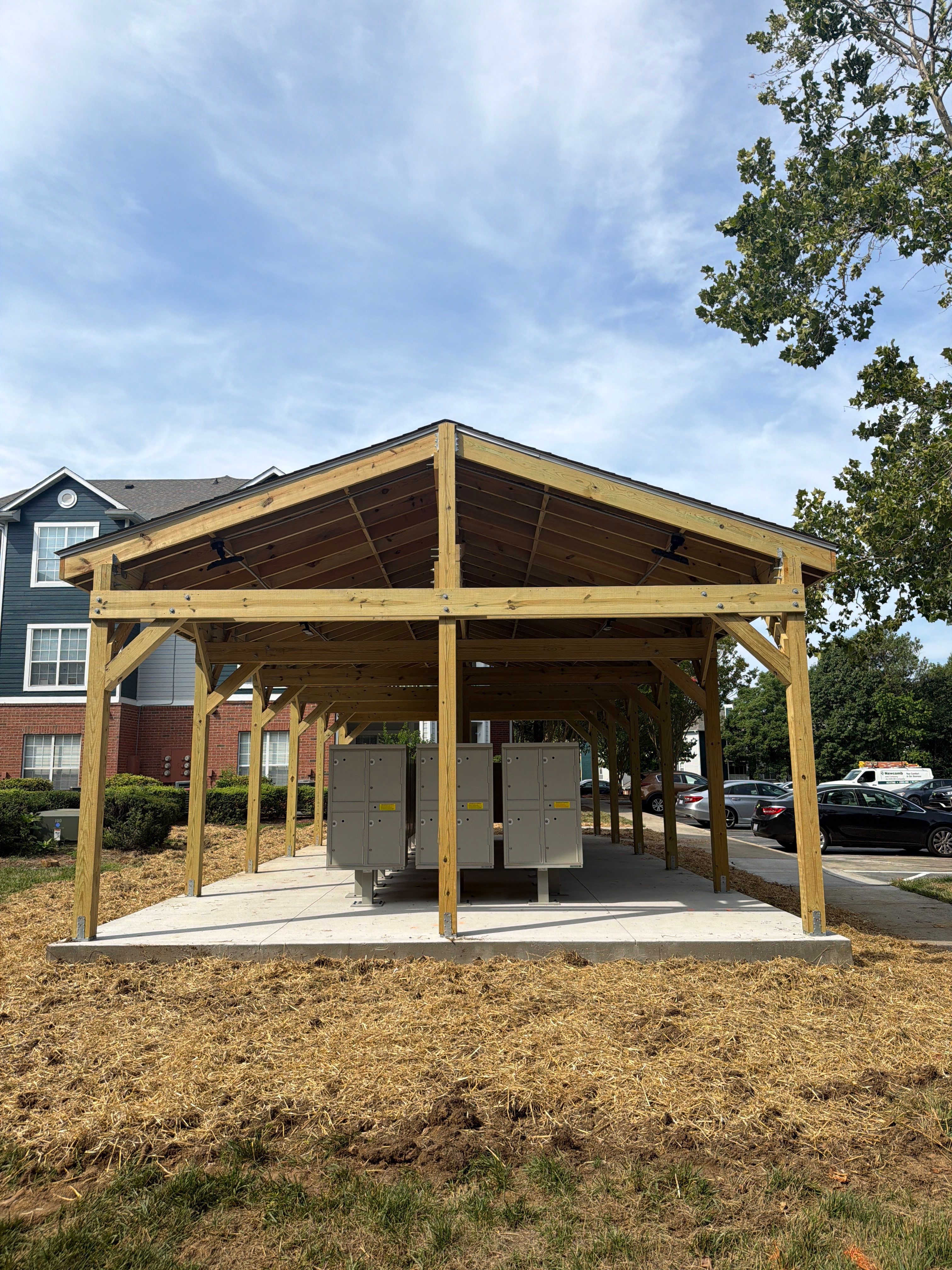 Custom Timber Frame Pavilion for Cluster Mailbox Units in Raleigh by Billy Weatherspoon Contractor