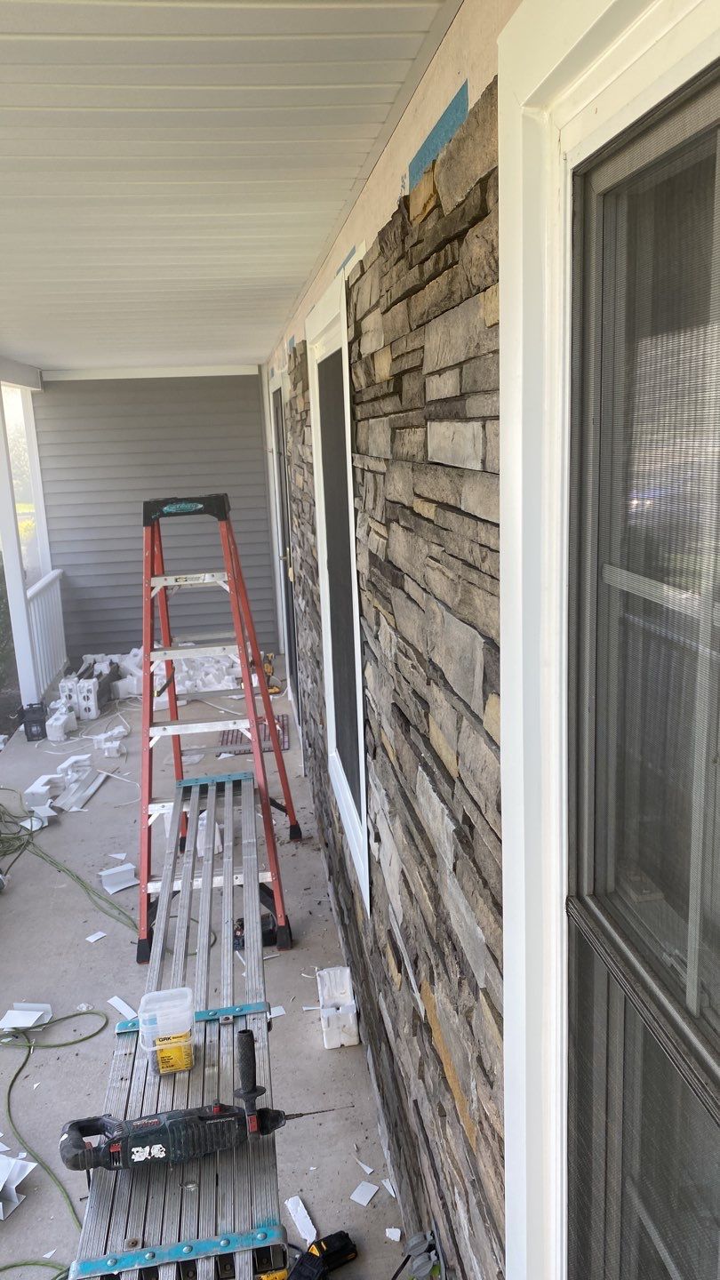 Siding Installation using Certainteed Monogram Charcoal gray and Owens Corning Versetta Stone Sterling by A Plus Exterior