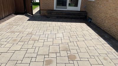 Brick paver clean, sand and seal.  using Polysweep polymeric sand
