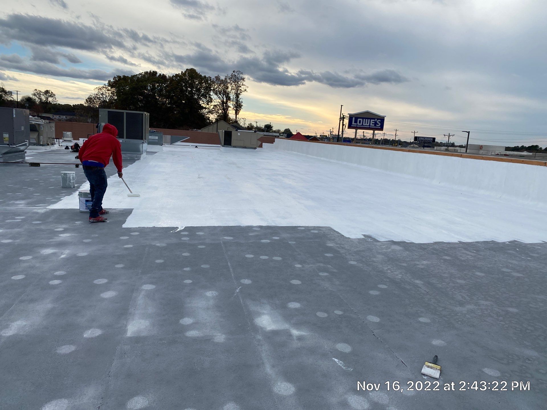 Commercial Coating using Poly Urerthane and Silicone Coating by Just In Time Roofing and Restoration